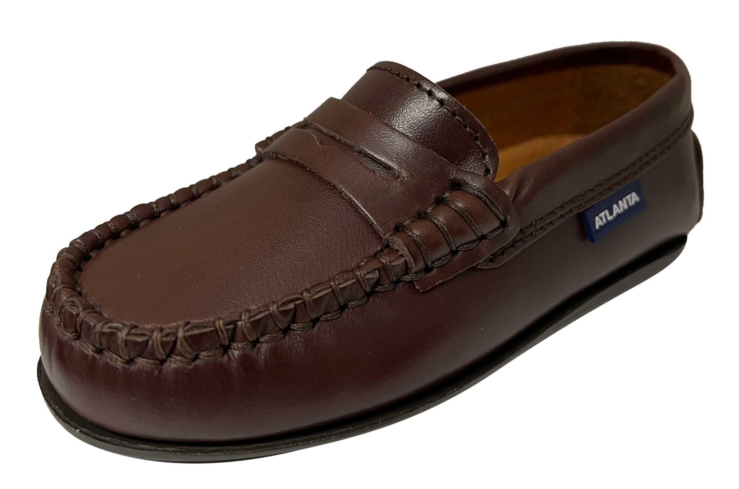 **Boys & Girls Smooth Leather Penny Loafers - Brown Sierra Antik - Comfortable Kids Moccasin Shoes for School, Casual & Dressy Occasions**