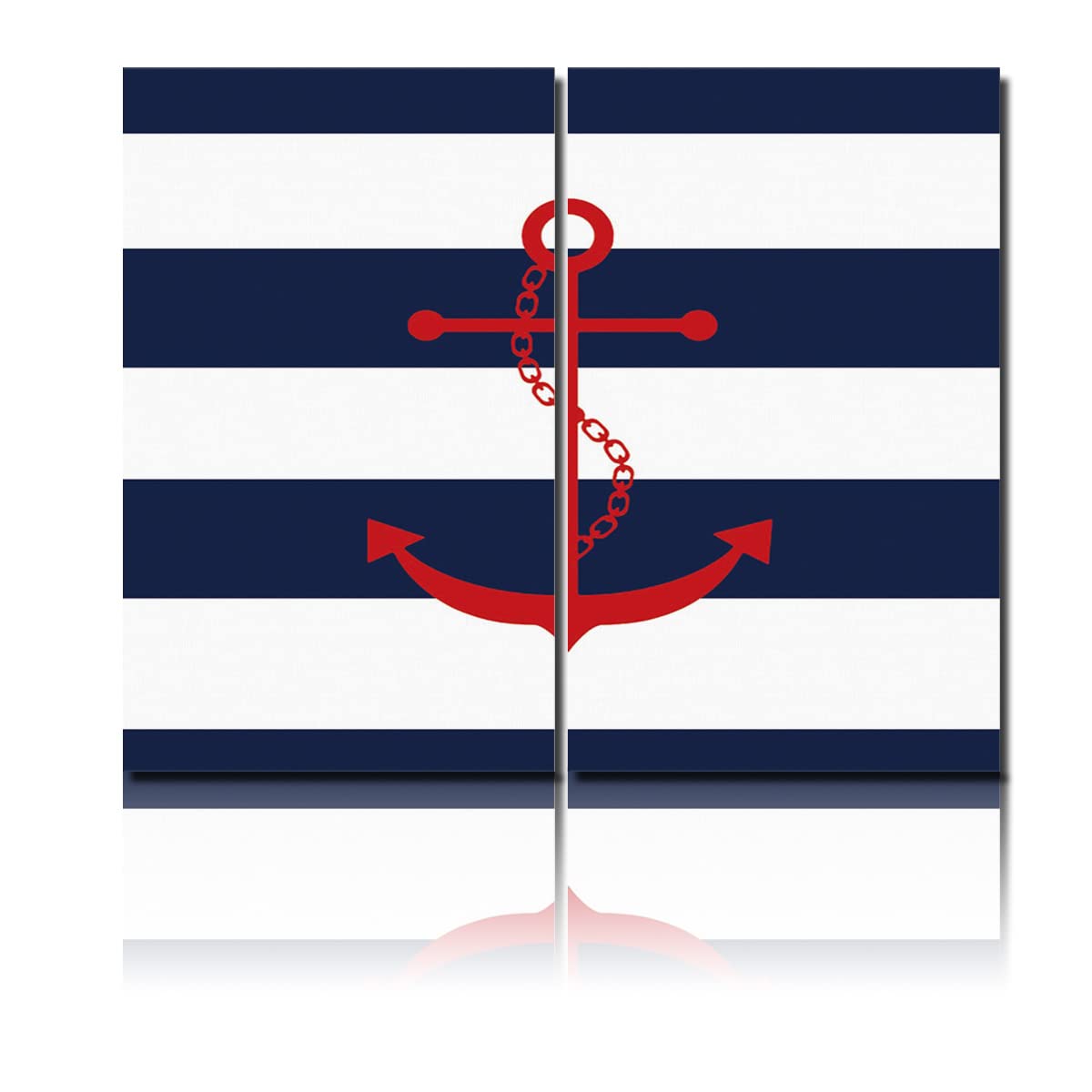 Nautical Anchor Canvas Wall Art Set - Blue Stripe 2 Panels 16x24 Inches, Coastal Paintings for Home Decor, Perfect for Dining Room, Bedroom & Bathroom | Beach House & Seaside Theme Decorations