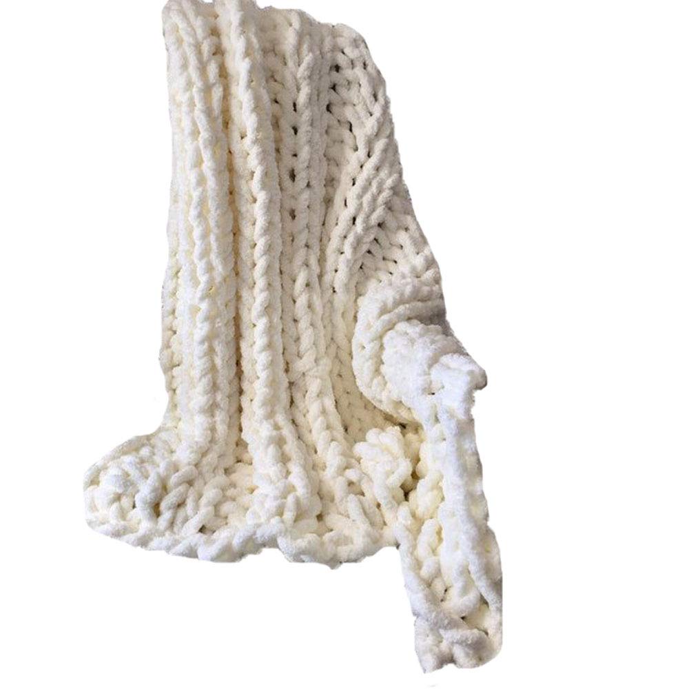 Soft Chunky Chenille Knit Blanket - Ultra Plush Handmade Crochet Throw - Creamy Cozy Blanket for Bed, Couch & Nursery - Perfect Wedding, Baby Shower & Housewarming Gift - Ideal for Relaxing, Lounging & Gifting