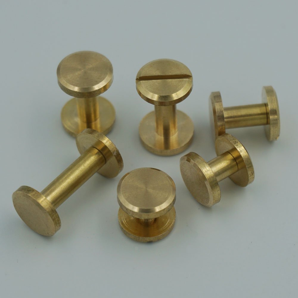 Bluemoona Solid Brass Screw Flat Head Button Stud Nail 10mm for Chicago Leather Belt - 4mm Shaft Length, Perfect for Leather Craft, DIY Belts, Shoemaking & Bag Repair