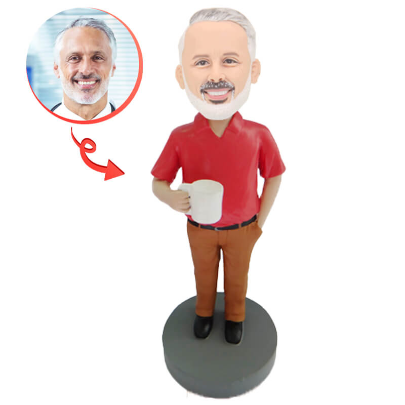 Personalized Dad Bobblehead with Mug - Custom Father's Day Gift for Coffee Lovers | Perfect for Office Desk, Home Decor & Special Occasions