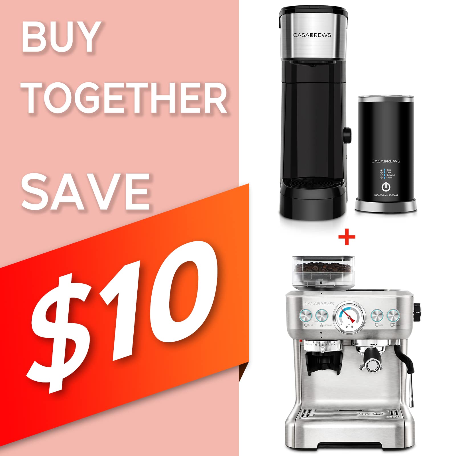 CASABREWS Espresso Machine with Built-in Grinder & Milk Frother - Compact Coffee Maker for Home Baristas | Perfect for Lattes, Cappuccinos & Espresso Drinks