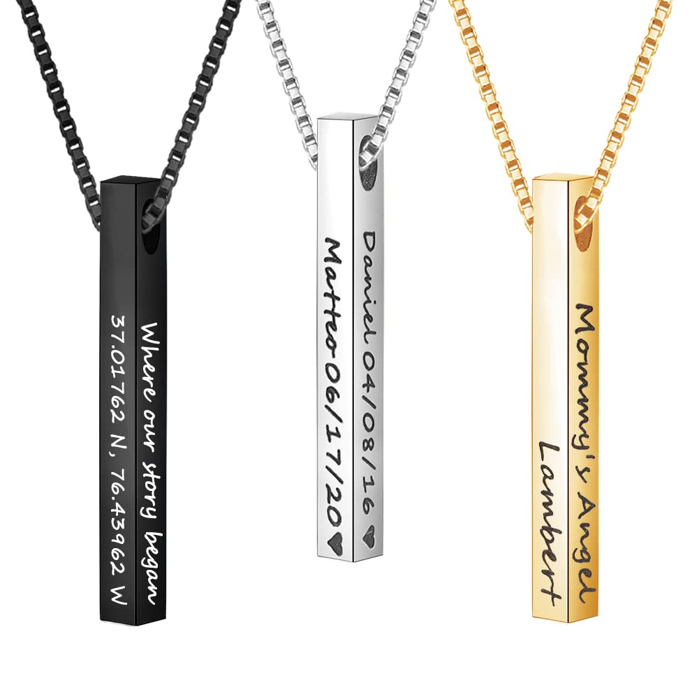 Custom 3D Engraved Stainless Steel Vertical Bar Necklace for Men - Personalized Name Pendant Jewelry Gift for Him & Her - Perfect for Anniversaries, Birthdays & Special Occasions