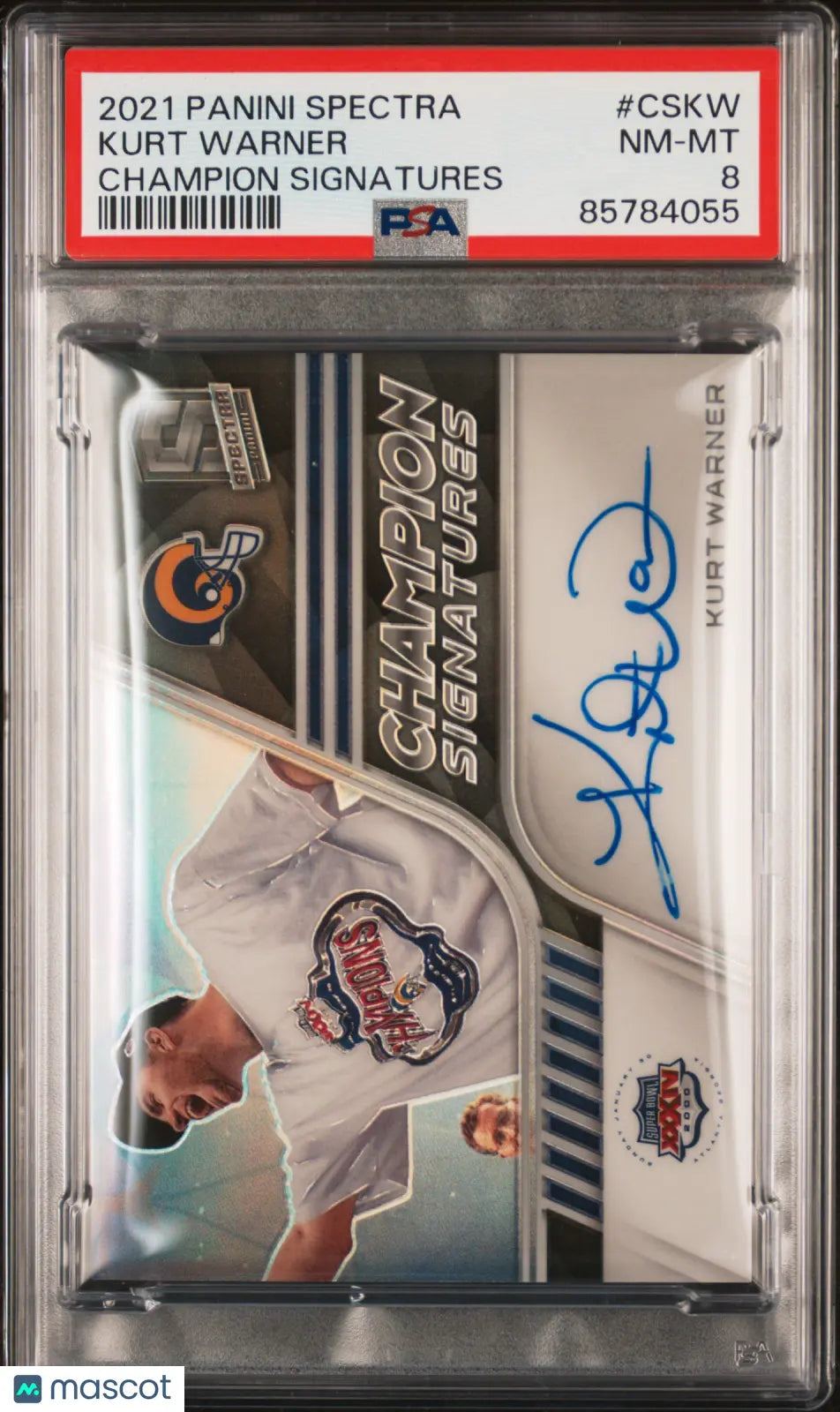 2021 Panini Spectra Champion Signatures Kurt Warner Auto PSA 8 /75 - Rare Football Trading Card for Collectors & Investors - Perfect for Sports Memorabilia Displays & Auctions