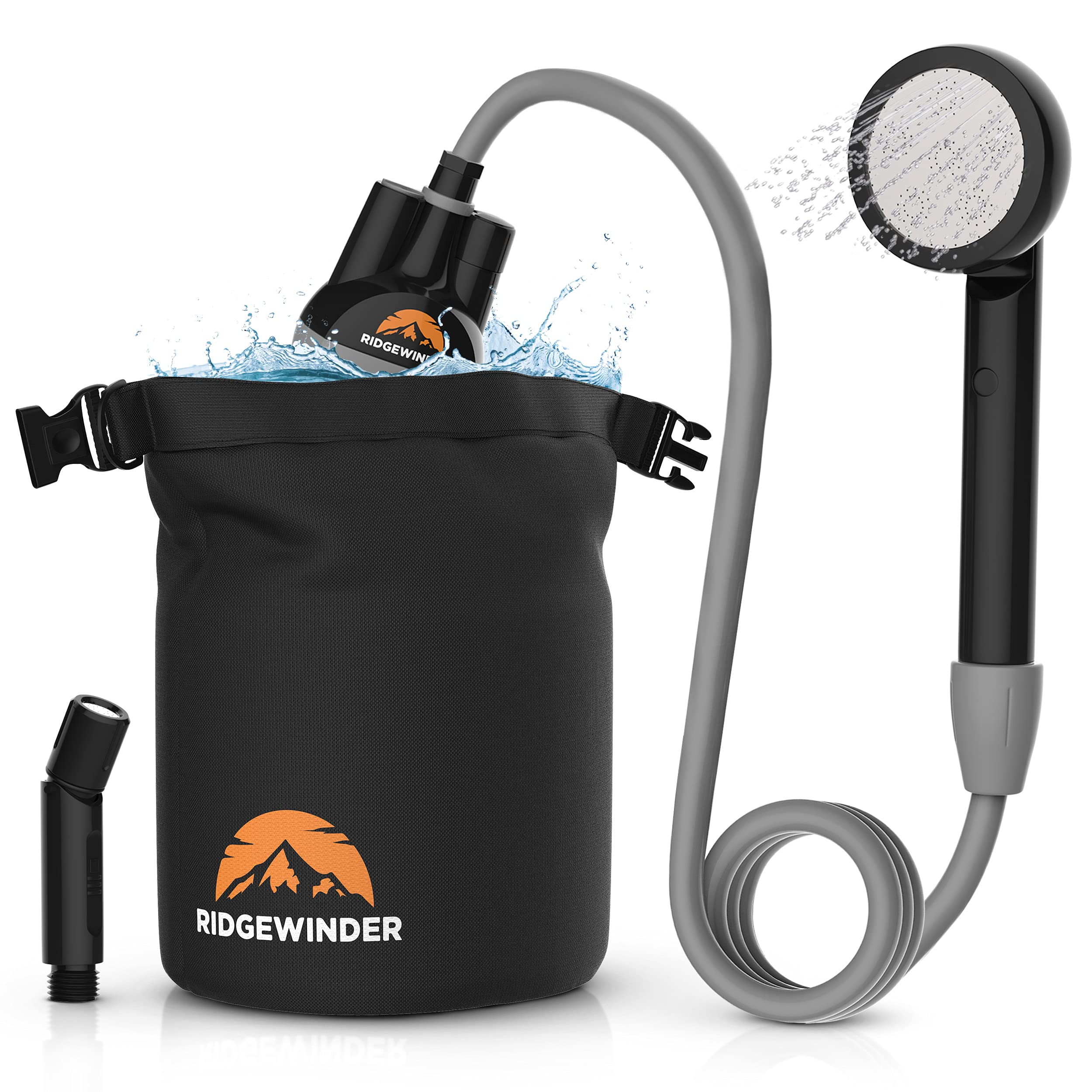 Dual Battery Portable Camping Shower with 10L Dry Bag - Rechargeable Outdoor Shower System for Hiking, Beach & RV Trips | Water Storage Solution for Campers & Travelers