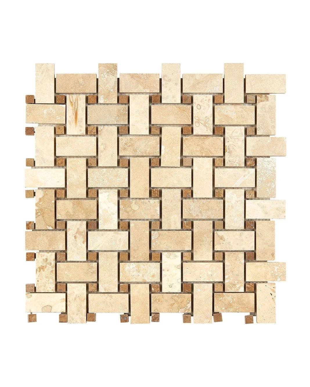 Ivory Travertine Basketweave Mosaic Tile - Natural Stone Wall & Floor Tile for Bathroom, Kitchen Backsplash, and Shower Decor