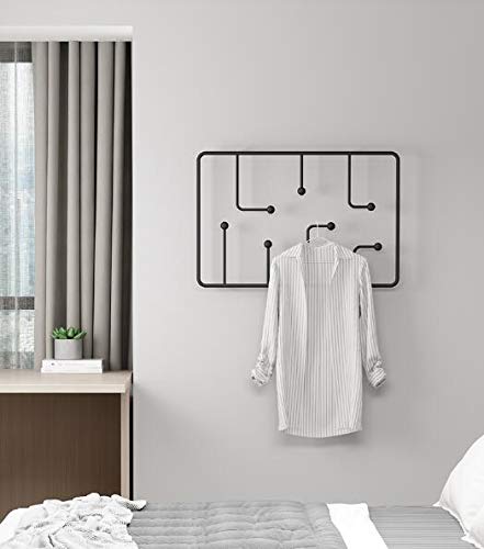 Heavy Duty Wall Mounted Coat Hook Rack with 7 Hooks - Durable Clothes Hanger for Jackets, Hats, Robes, Towels & Keys - Decorative Wall Hook Rail for Entryway, Bathroom, Bedroom & Closet Organization (Black)
