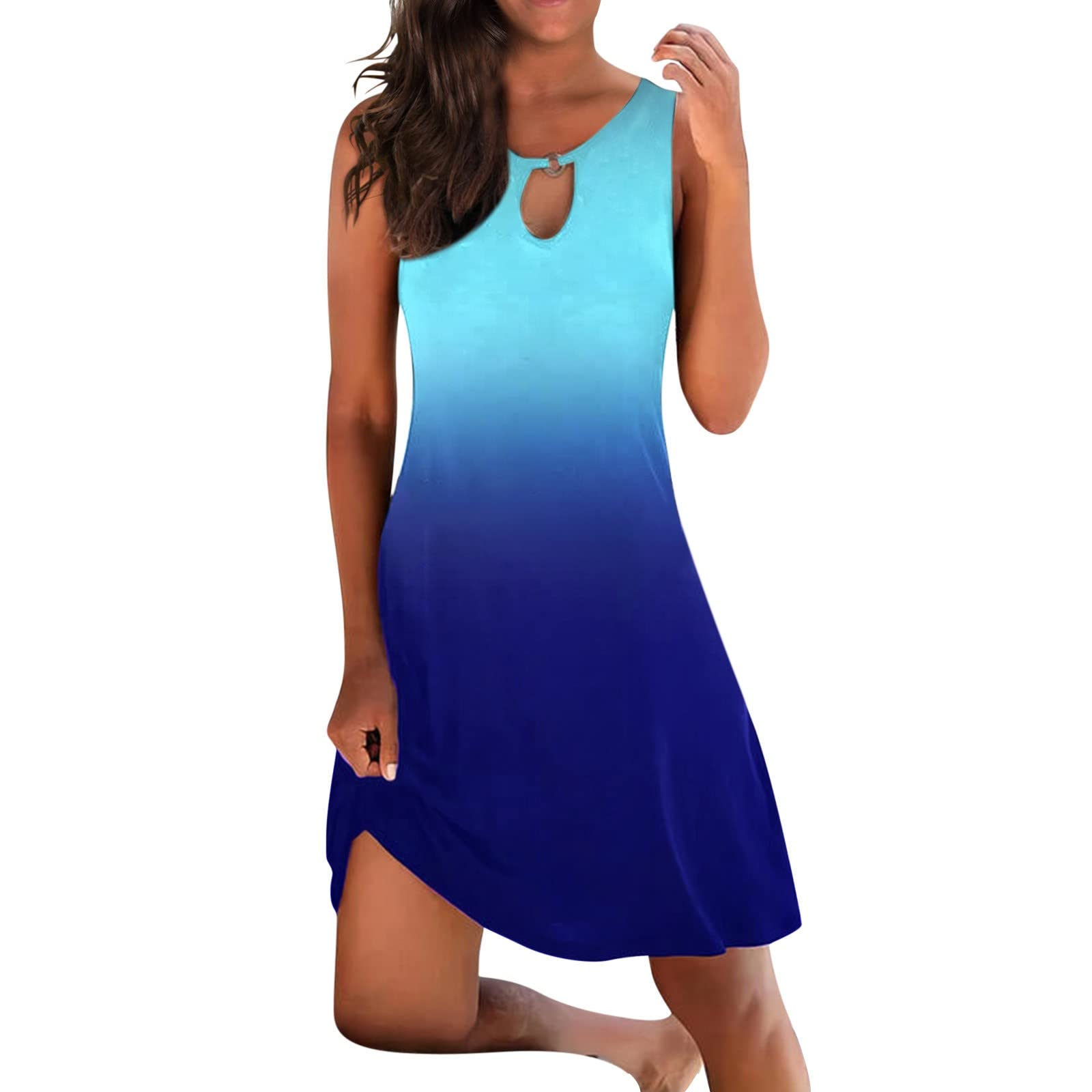 Women's Summer Maxi Dress - Casual Loose Sleeveless Tank Dress with Pleated Swing Skirt for Beach Vacation, Party, and Everyday Wear