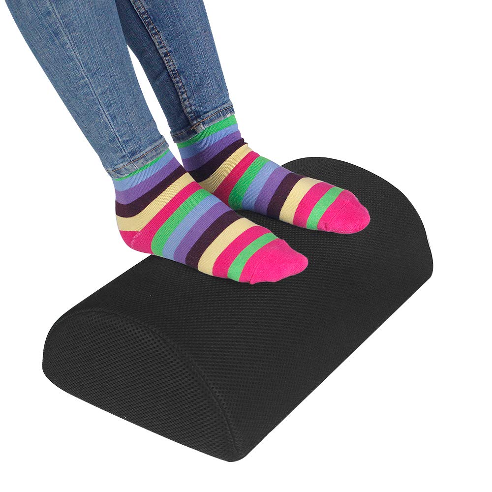 Ergonomic Under Desk Footrest with Non-Slip Massaging Micro Beads - Half-Cylinder Firm Foam Foot Stool for Home Office & Airplane Travel (Black) - Perfect for Improving Posture and Comfort During Long Work Hours or Flights