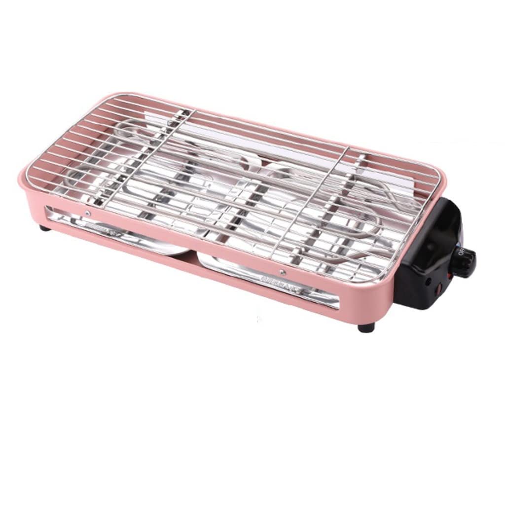 Nanusp 1500W Electric Grill - Smokeless Indoor BBQ Grill with Skewer Machine, Portable Oven for Home Kitchen, Camping & Parties (Pink, 44.5 x 22 x 7.5cm) - Perfect for Apartment Balcony, Small Gatherings & Quick Meals
