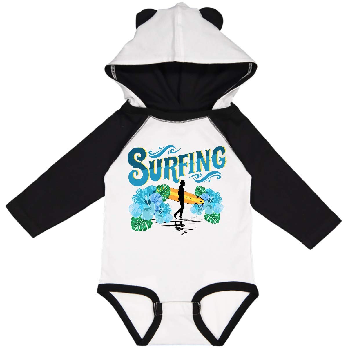Inktastic I Love Surfing with Hawaiian Flowers Long Sleeve Baby Bodysuit - Perfect for Beach Vacations, Surfing Trips & Hawaiian-Themed Photoshoots