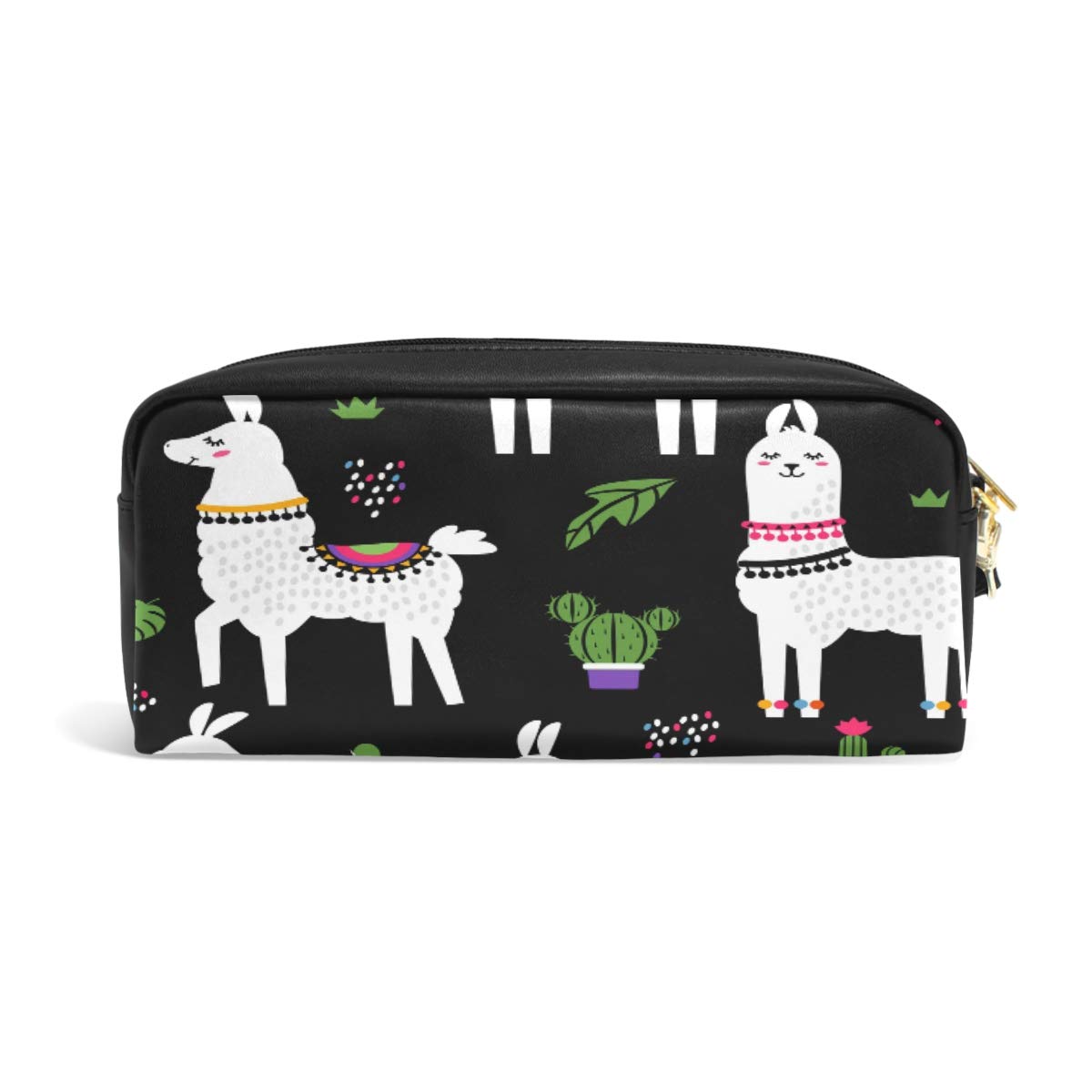 **Linomo Cute Llama Cactus Zipper Leather Pencil Case – Pen Pouch, Cosmetic Brush Holder, Small Makeup Bag for School, Office & Travel – Perfect for Organizing Stationery & Beauty Essentials**