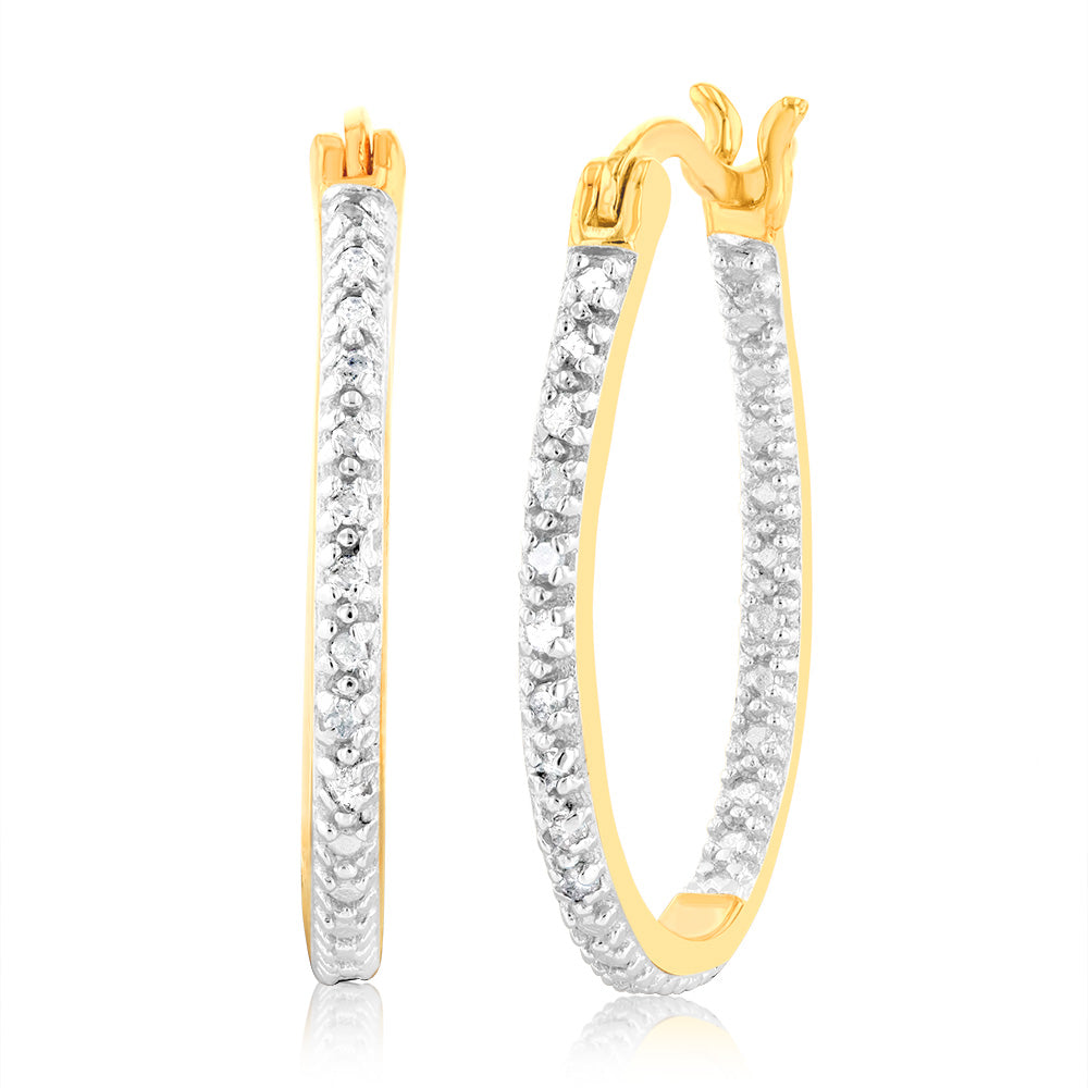 1/10 Carat Diamond Hoop Earrings - 14K Gold Plated Sterling Silver Dangle Earrings for Women, Perfect for Weddings, Parties & Everyday Wear