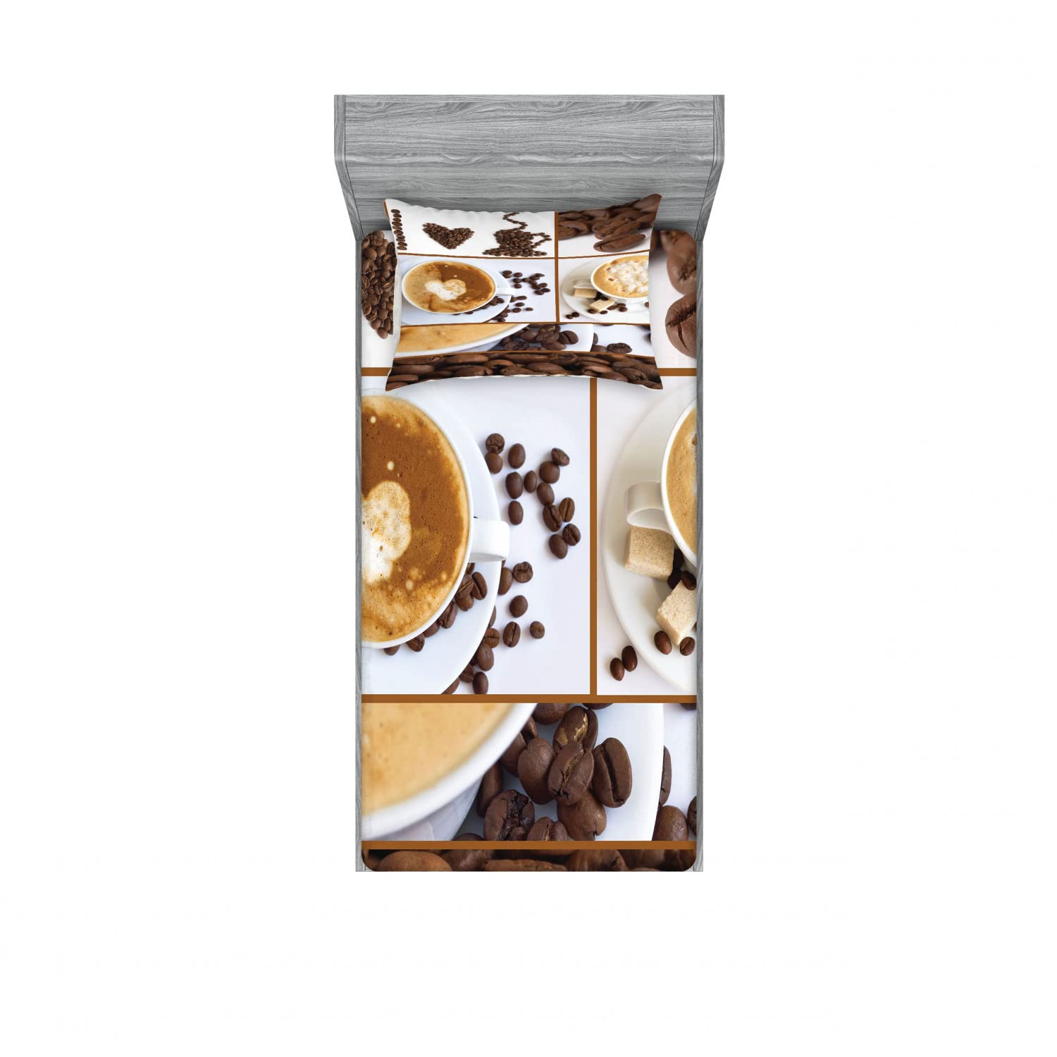 Ambesonne 2-Pack Coffee Themed Twin XL Fitted Sheet & Pillow Sham Set - Brown and White Bedding Decor (Includes 2 Fitted Sheets & 2 Pillow Covers) - Perfect for Coffee Lovers' Bedrooms, Dorm Rooms, and Cozy Home Decor