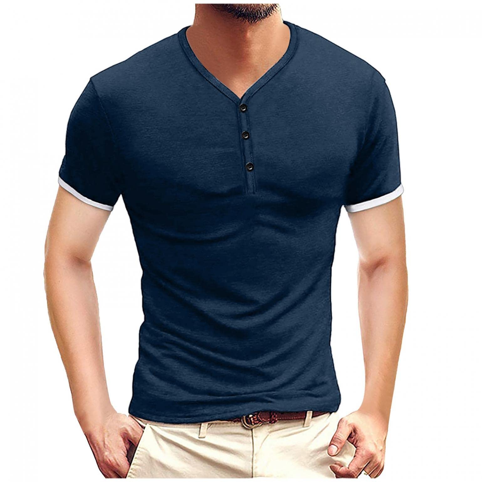 **Men's Polo T-Shirts - Casual Crew Neck Short Sleeve Henley Shirts for Workout & Gym - Breathable & Comfortable Tees for Everyday Wear**