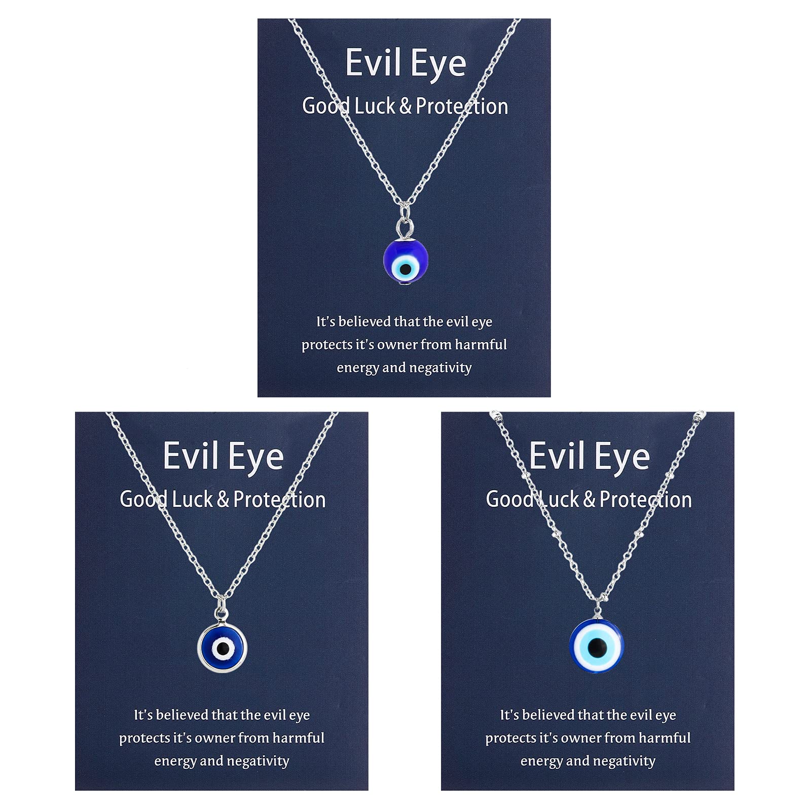 NEWITIN Evil Eye Necklace Set - Turkish Blue Eye Protection Pendant with Glass Beads & Leather Cord Chain for Women & Men | Spiritual Jewelry Gift for Good Luck & Positive Energy