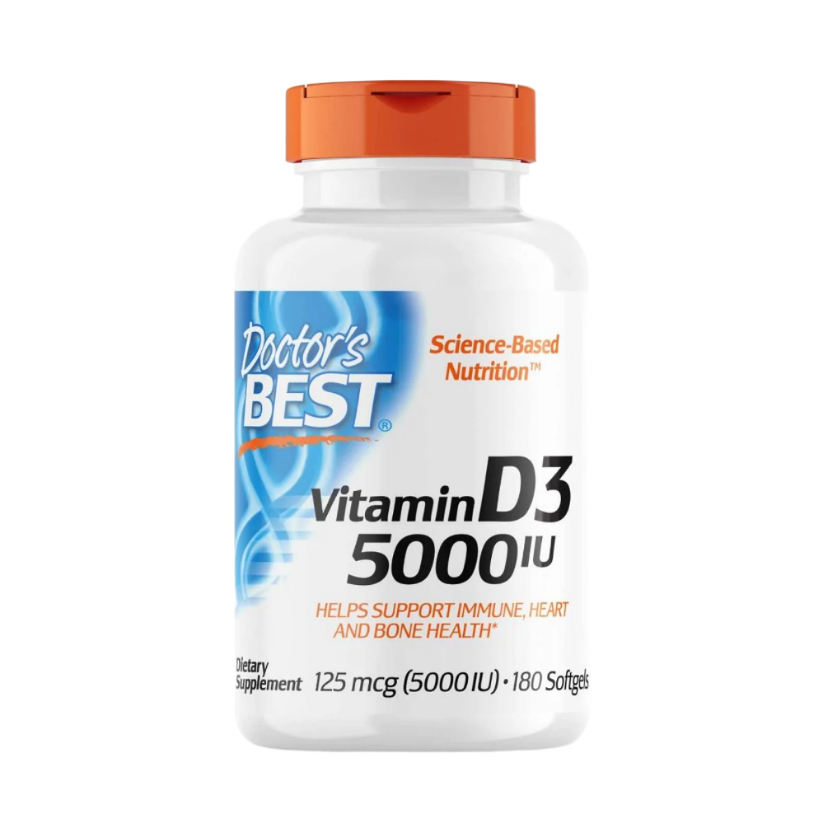 Doctor's Best Vitamin D3 125 mcg (5,000 IU) - 180 Softgels for Immune Support & Bone Health - Essential Supplement for Adults & Seniors - Perfect for Daily Wellness & Winter Months