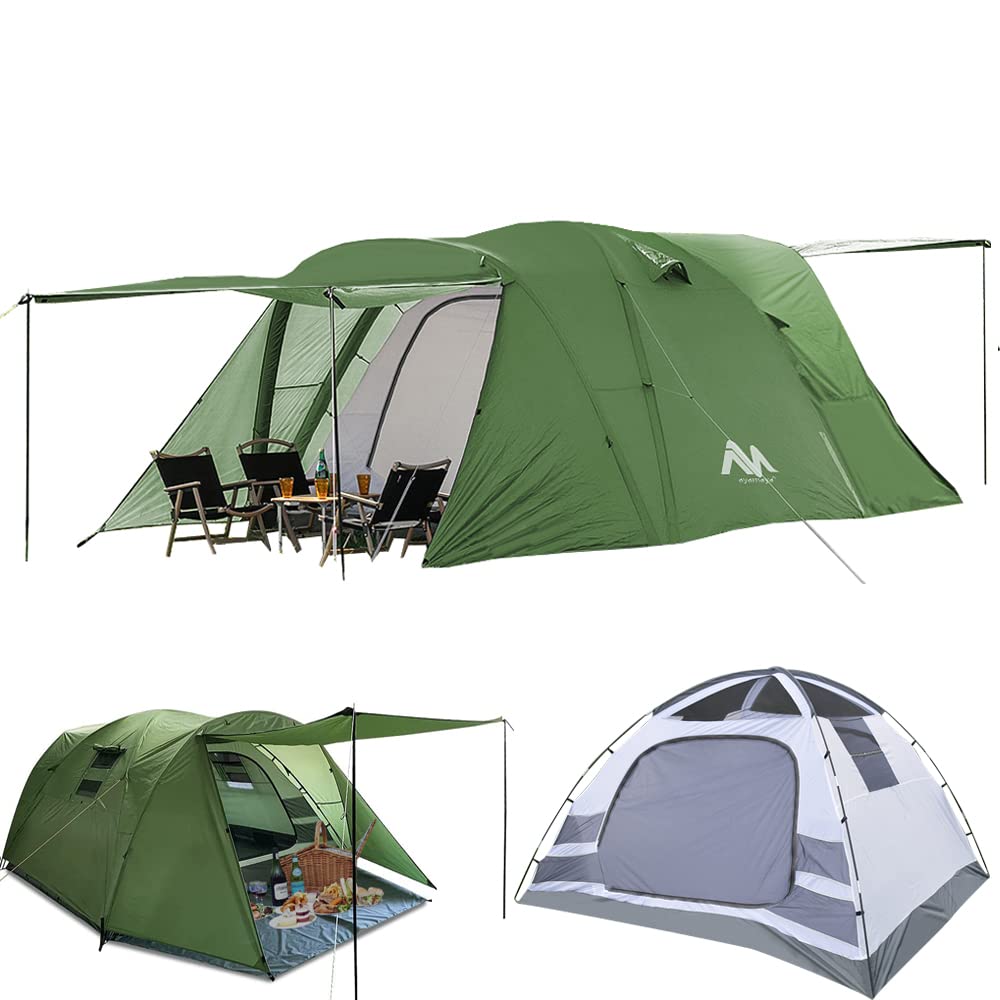AYAMAYA 6-8 Person Family Camping Tent with 2 Porches - Waterproof 4 Season Double Layer Cabin Tent with Reinforced Poles | Includes Flysheet & Inner Tent for Beach, Backyard, Outdoor Adventures & Emergency Shelter