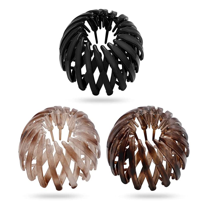 Vintage Geometric Expandable Hair Clips - Retractable Pony Tail Holders & Claw Clips for Women | Set of 3 | Perfect for Updos, Braids, and Everyday Hairstyles