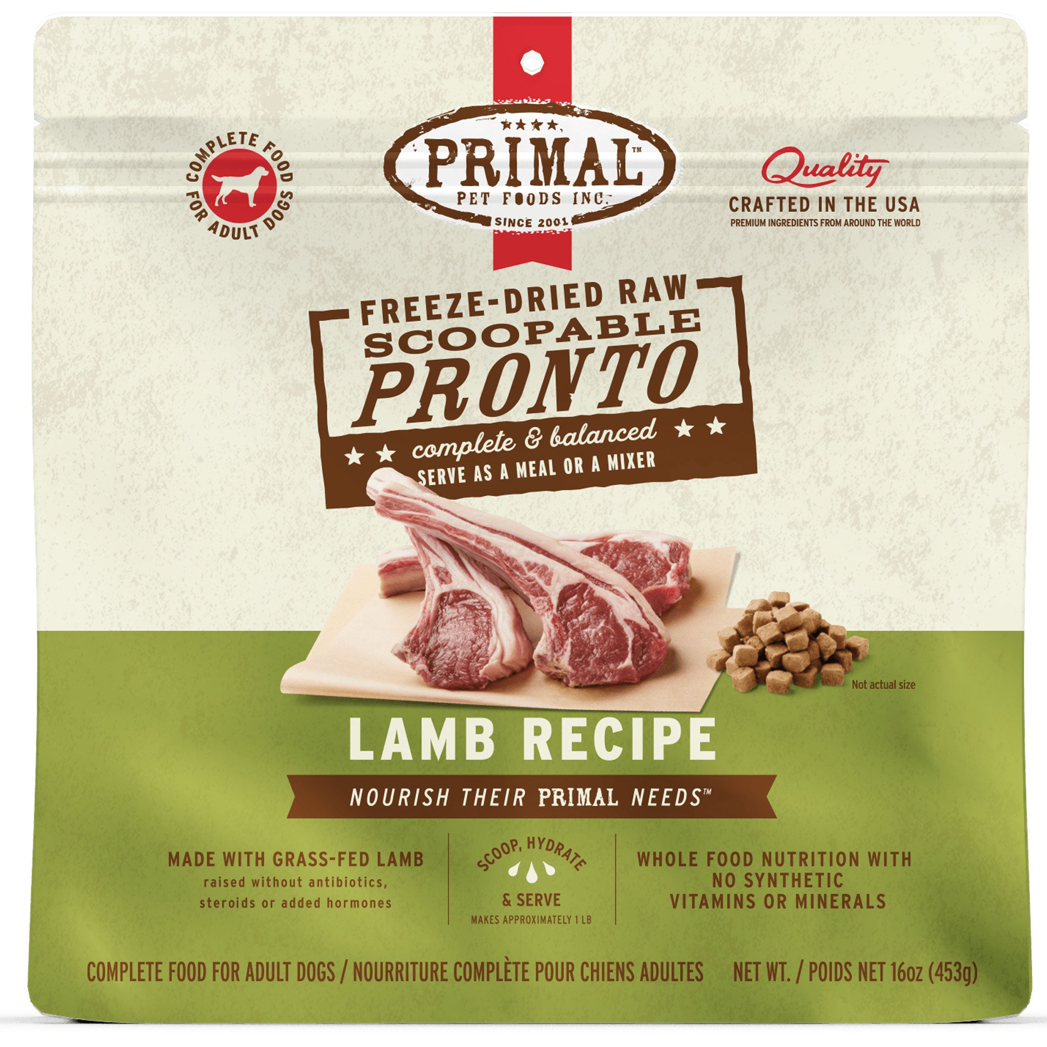 Primal Freeze-Dried Lamb Dog Food - High-Protein Grain-Free Raw Dog Food for All Life Stages | Perfect for Training, Travel & On-the-Go Nutrition