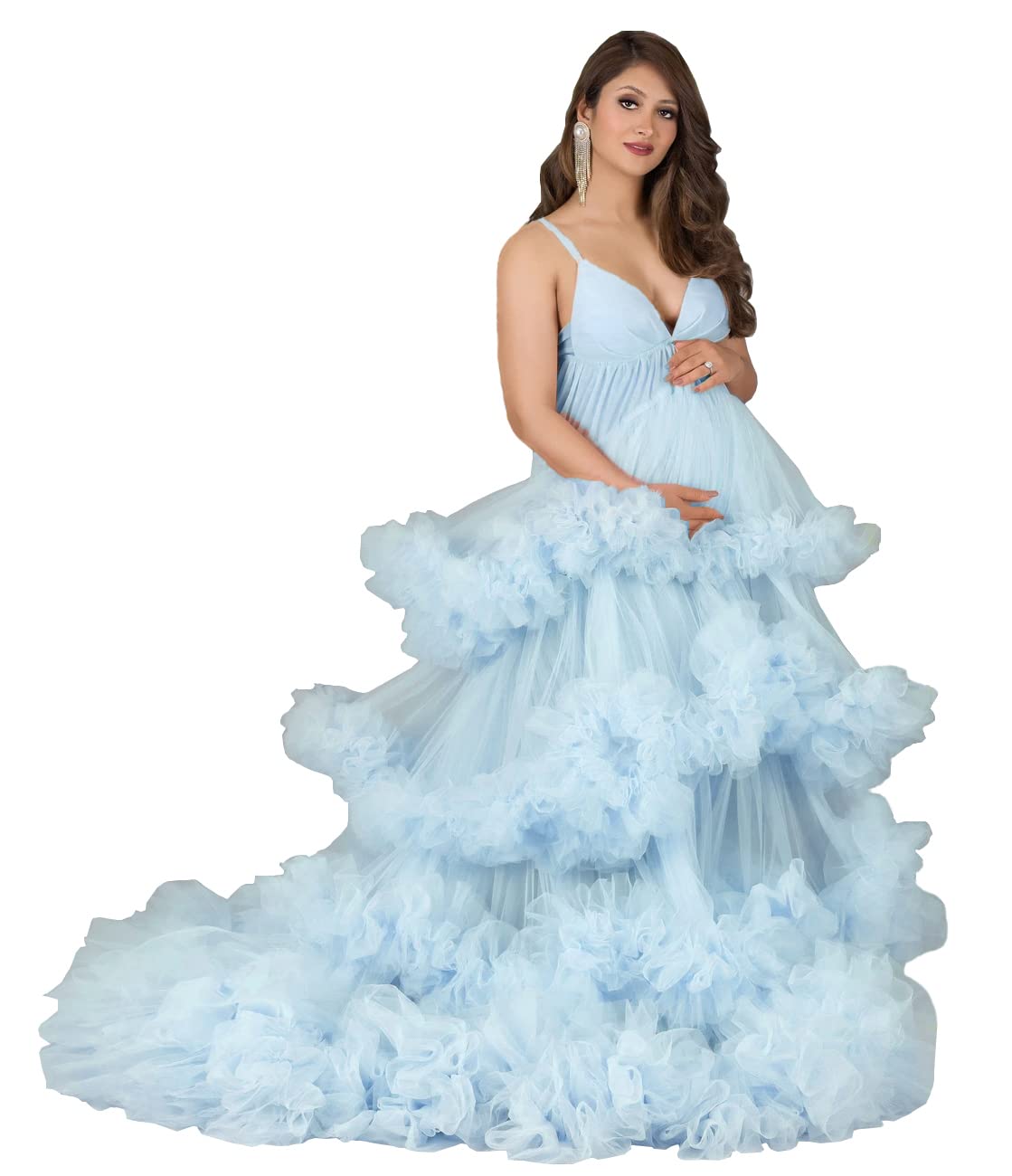 Midiluy Women's Elegant Tulle Maternity Dress - Long Sheer Pregnancy Gown for Baby Shower, Bridal Photoshoot & Lingerie | Perfect for Maternity Photos, Wedding Guest & Special Occasions