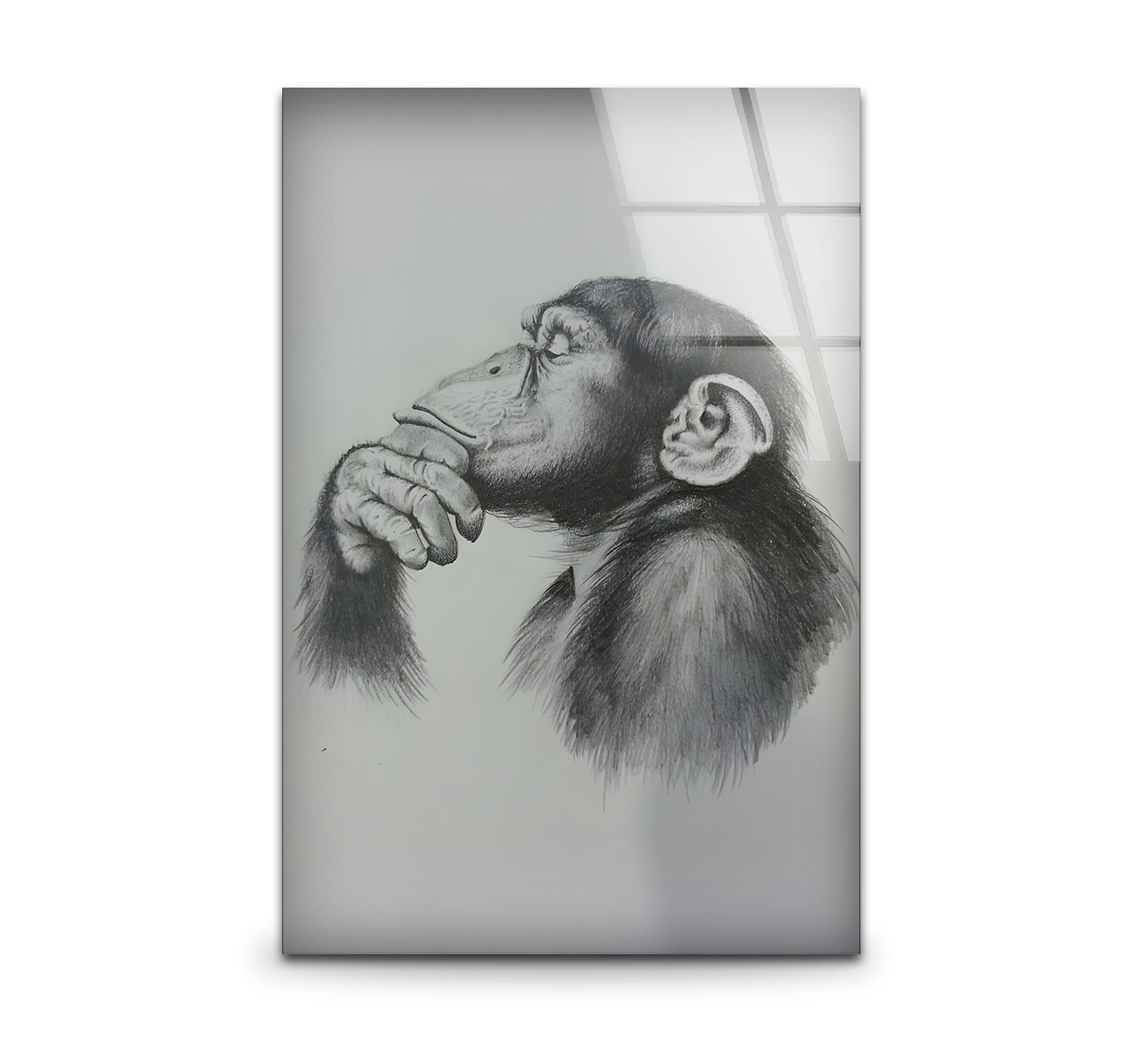 Black and White Monkey Drawing Glass Wall Art - Elegant Home Decor for Living Room, Bedroom, or Office
