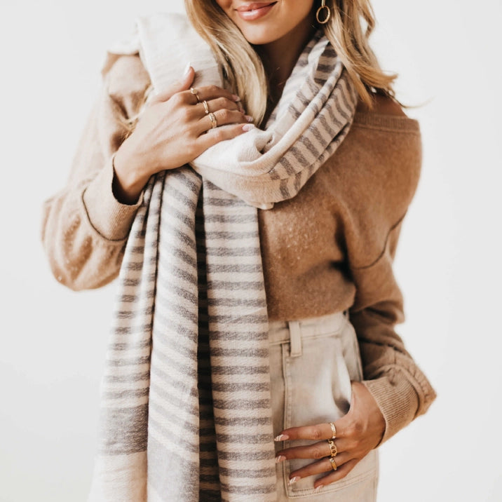 Long Weekend Strip Scarf - Soft & Stylish Womens Fashion Accessory for Travel, Office, and Casual Outfits