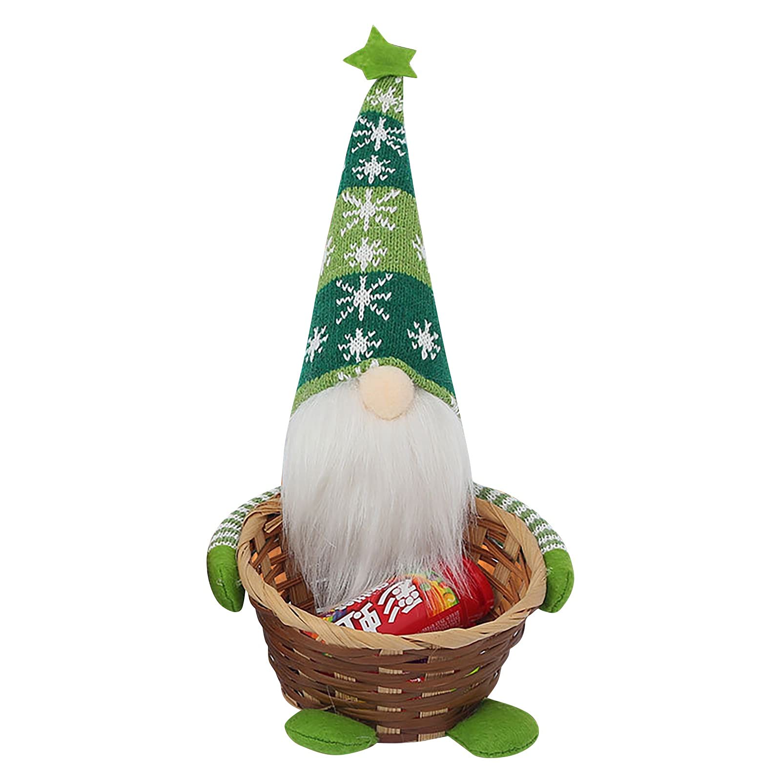 Festive Christmas Candy Gift Basket with Gnome Dolls - Holiday Decorations & Party Favors for Xmas Tree, Home, Office, and Family Gatherings