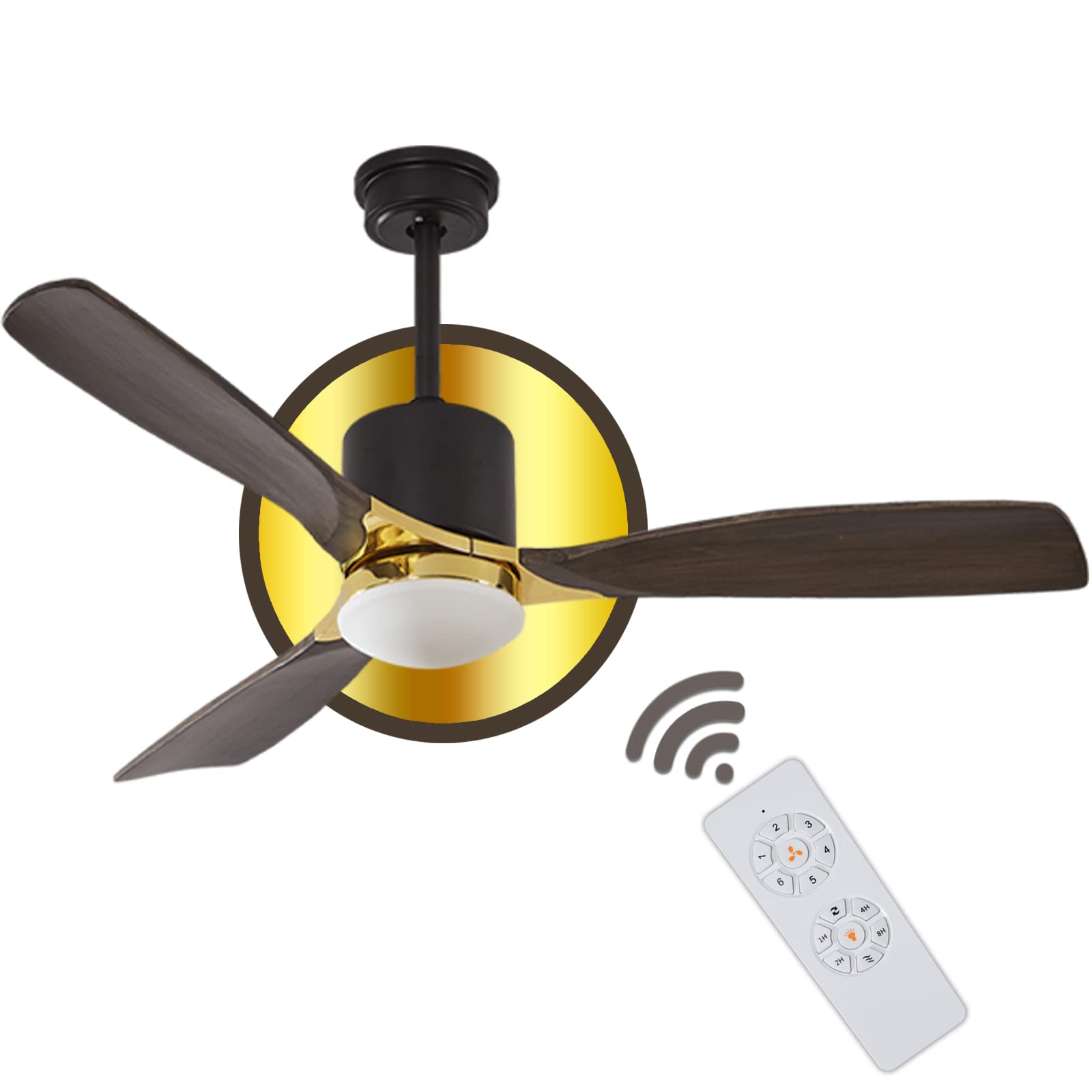 52 Inch Modern Wood Ceiling Fan with Light & Remote Control - 3 Blade Indoor Ceiling Fan with Adjustable Speeds - Perfect for Living Room, Bedroom, and Office Spaces