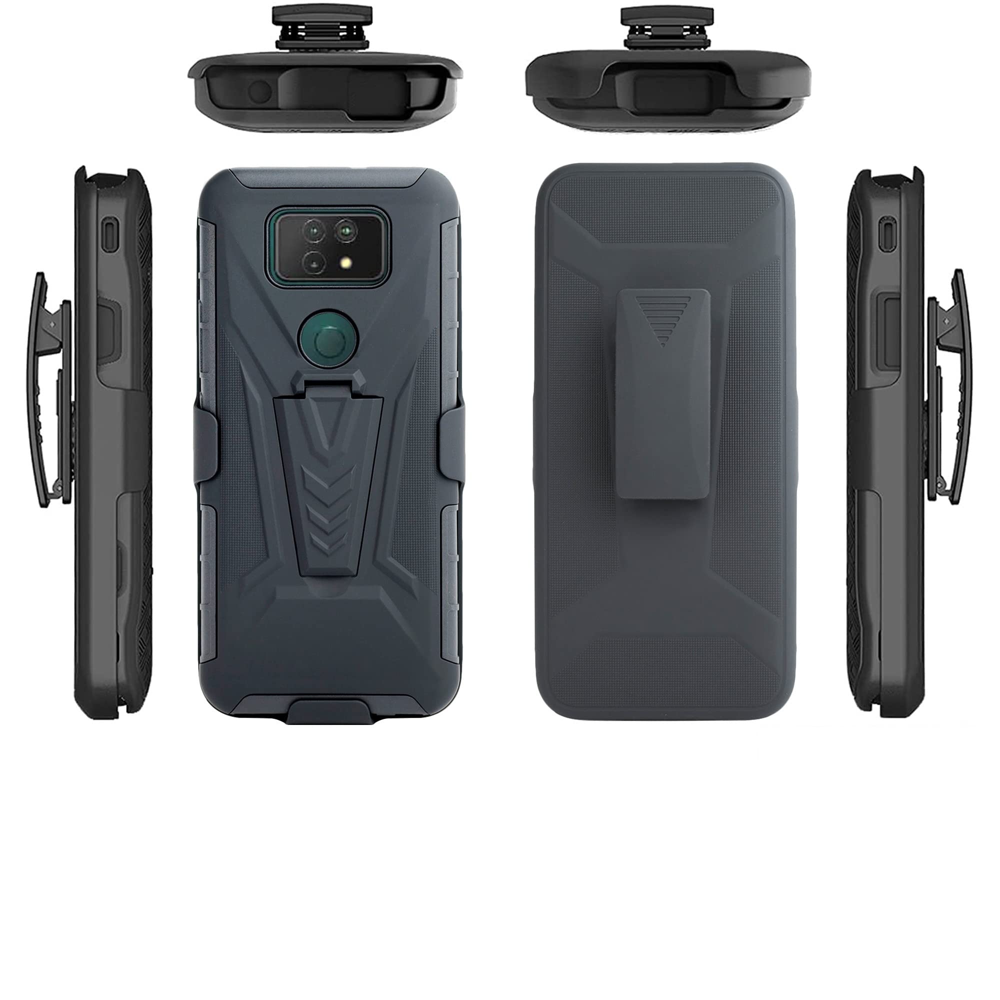 Thousandgear Shockproof Holster Case with Tempered Glass & Swivel Belt Clip for Jitterbug Smart 3 & Lively Smart Phones - Heavy Duty Kickstand Cover (Black) - Perfect for Seniors, Outdoor Activities & Daily Protection