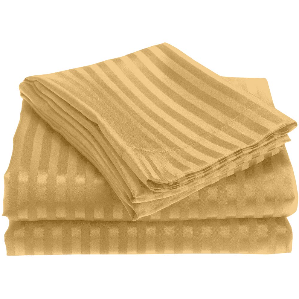 600 Thread Count Twin Size Striped Sheet Set - 100% Egyptian Cotton Hotel Quality Sateen Finish with 19-Inch Deep Pockets | Ultra Soft Breathable Bed Sheets for Guest Room, Dorm, or Luxury Home Bedding (Taupe Stripe)