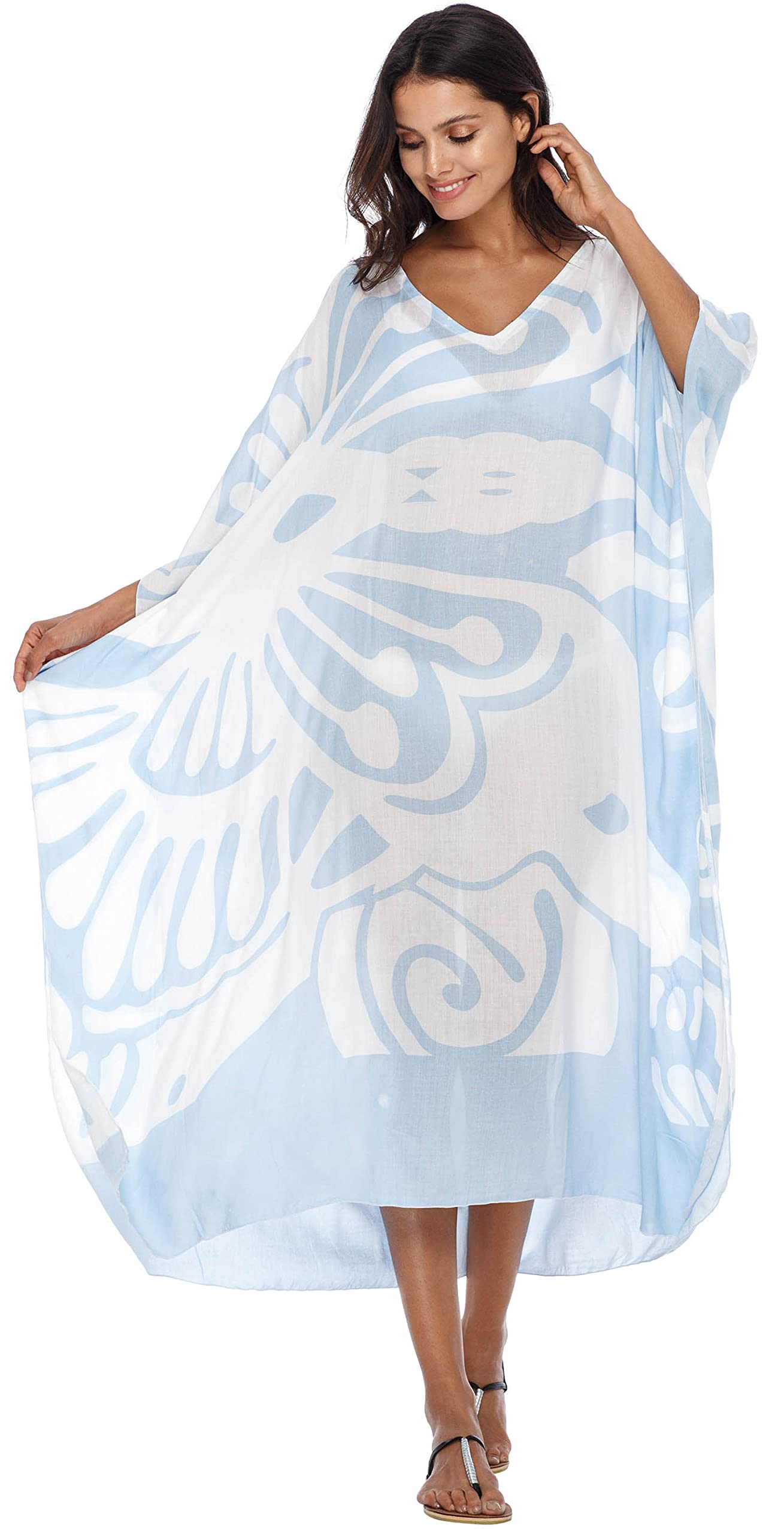 SHU-SHI Women's Long Beach Swimsuit Cover Up - Loose Caftan Poncho Beach Tunic Dress for Poolside, Vacation, and Summer Outings