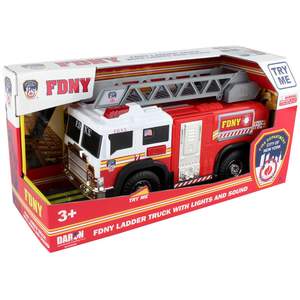 Daron FDNY Fire Ladder Truck Toy with Lights, Sounds & Extendable Ladder - Realistic Fire Engine for Kids Pretend Play & Emergency Rescue Role Play