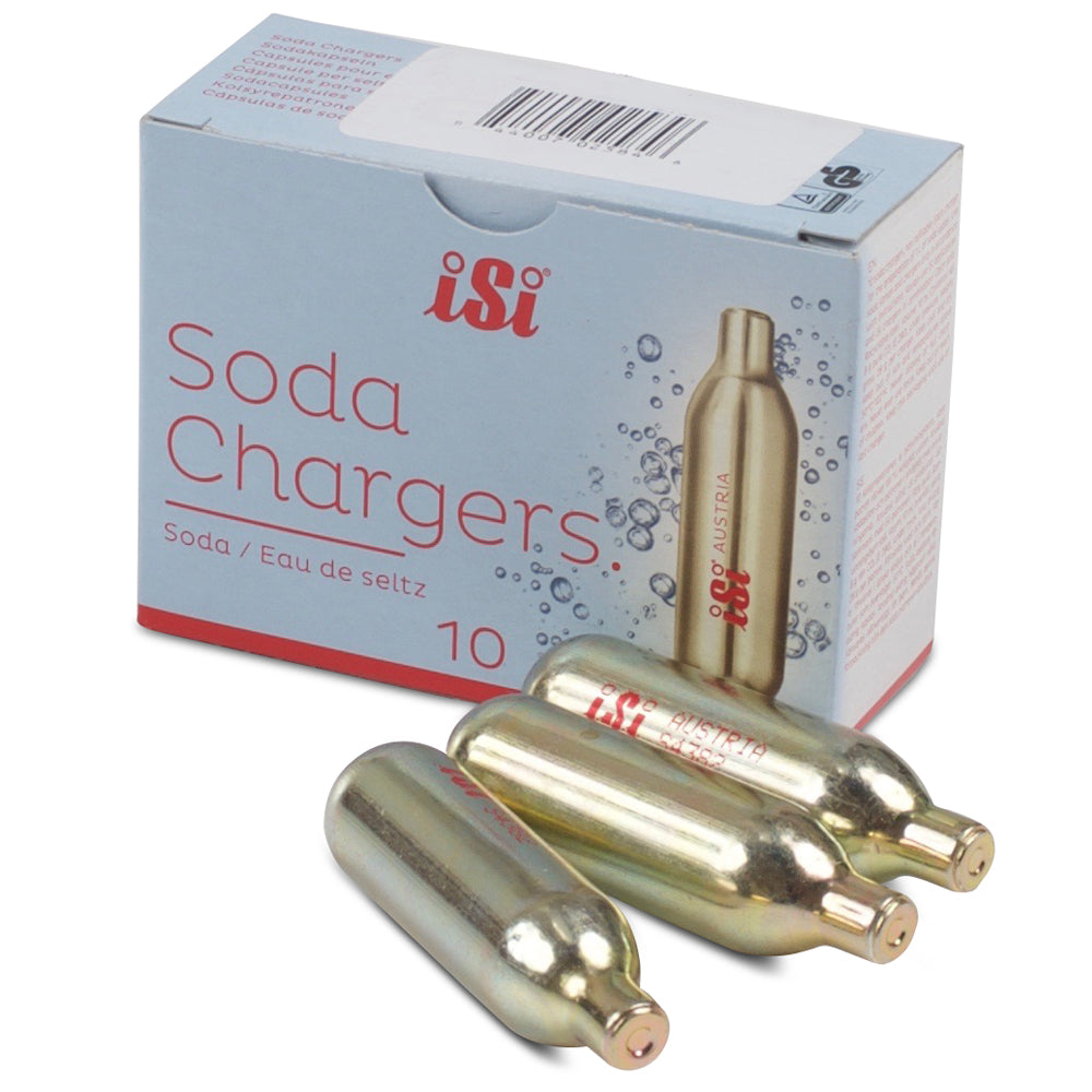 iSi Soda Chargers (CO2 Cartridges) - 10 Pack for Carbonating Drinks | Create Sparkling Water & Homemade Soda | Compatible with Soda Siphons & Sparkling Water Makers
