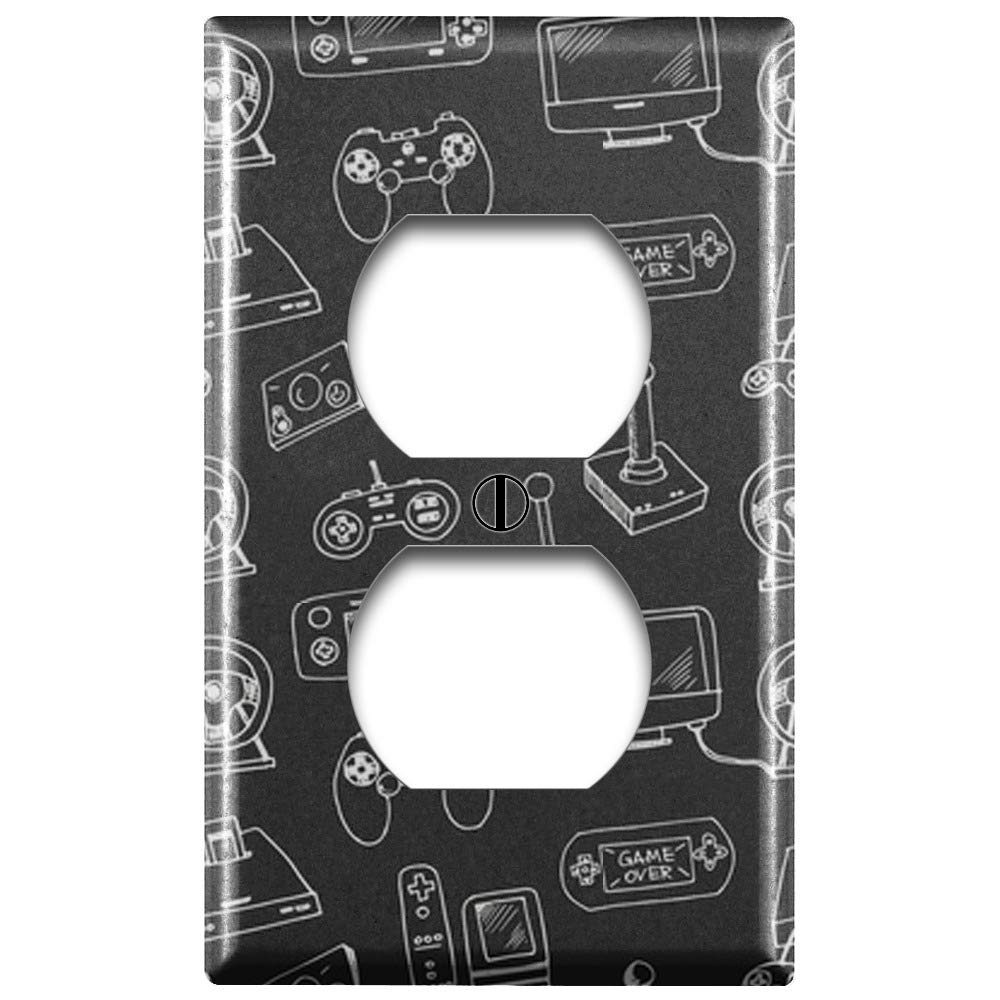 Duplex Outlet Decorative Wall Plate Cover with Doodle Video Games Design - Perfect for Gaming Rooms and Kids' Bedrooms
