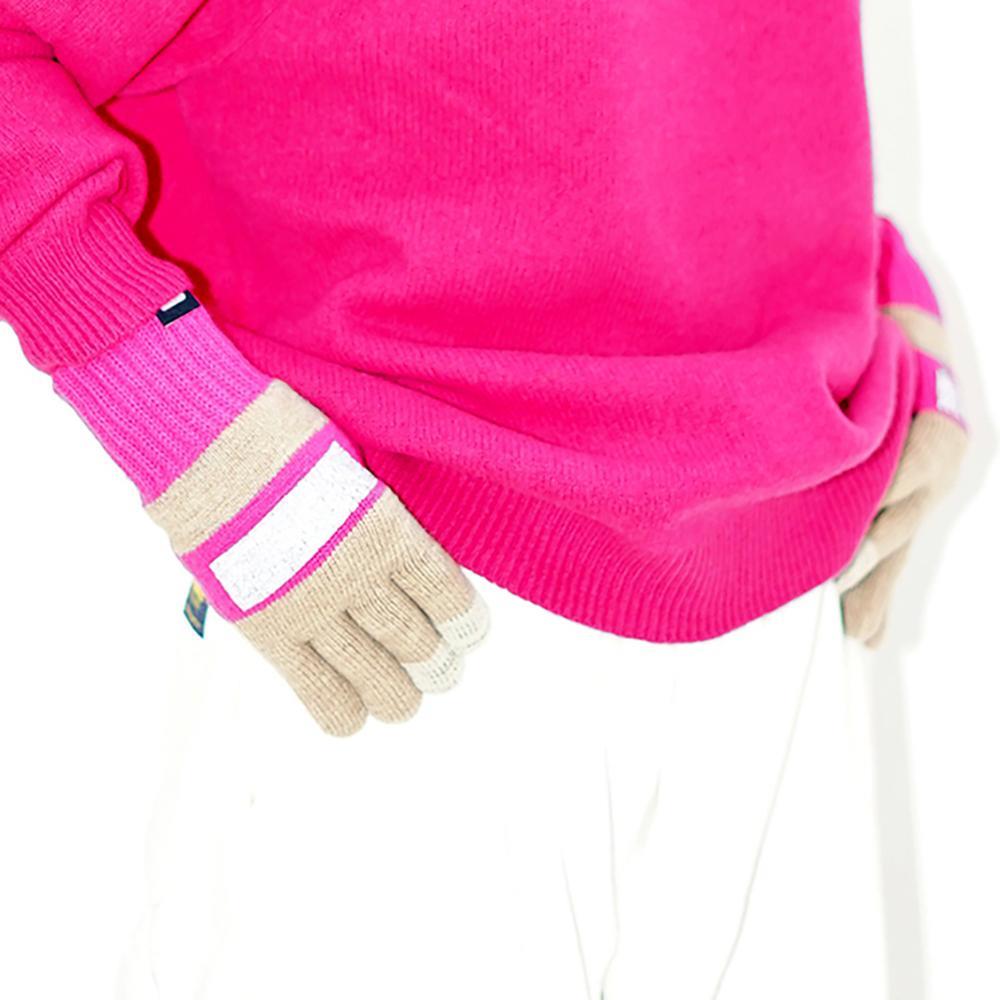 Ablaze Knit Gloves for Women - Soft Winter Gloves in Beige & Pink | Warm Touchscreen Gloves for Outdoor Activities, Running, and Daily Use