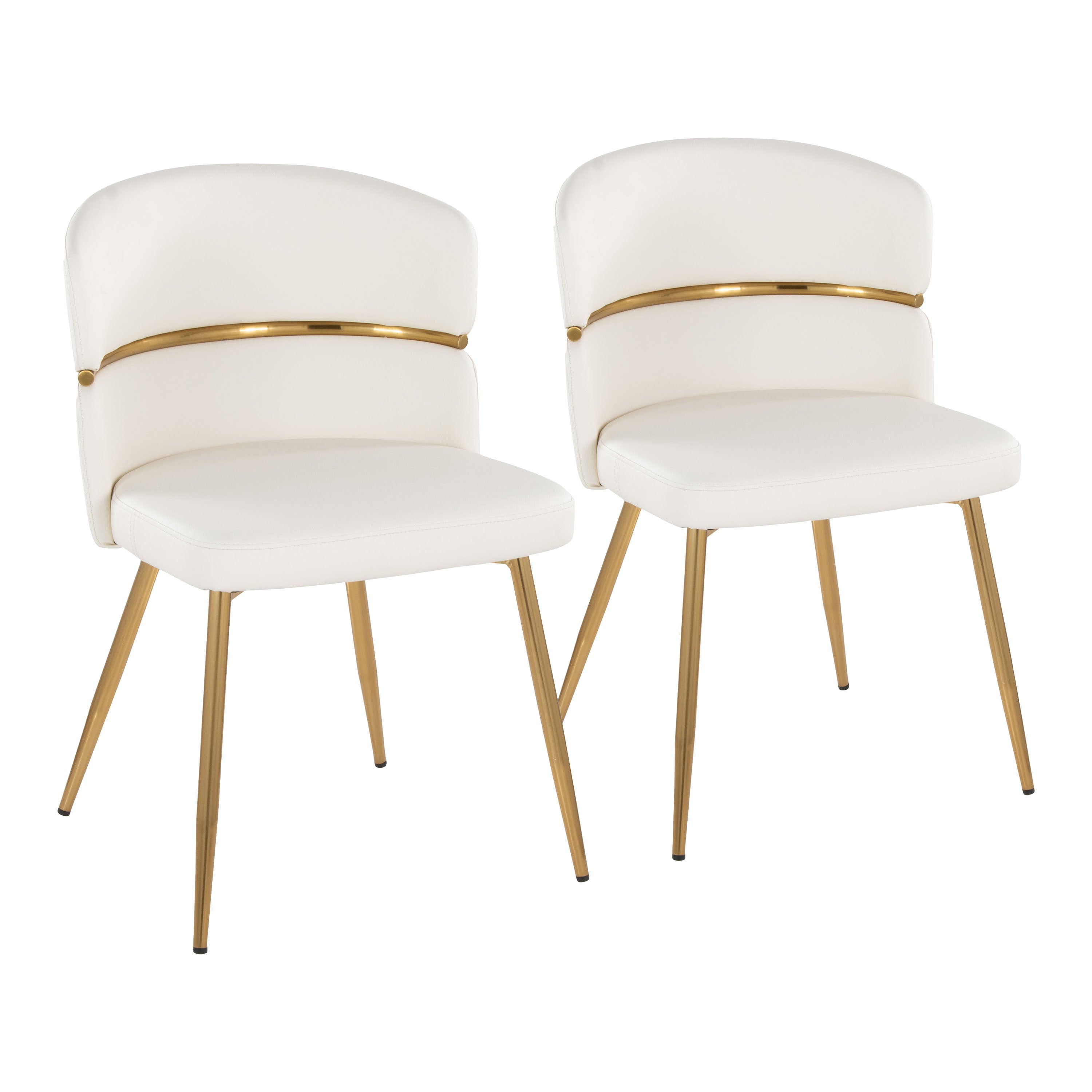 LumiSource Cinch Glam Art Deco Dining Chairs - Set of 2 Gold Metal & White Faux Leather Seats for Modern Dining Room & Kitchen Decor