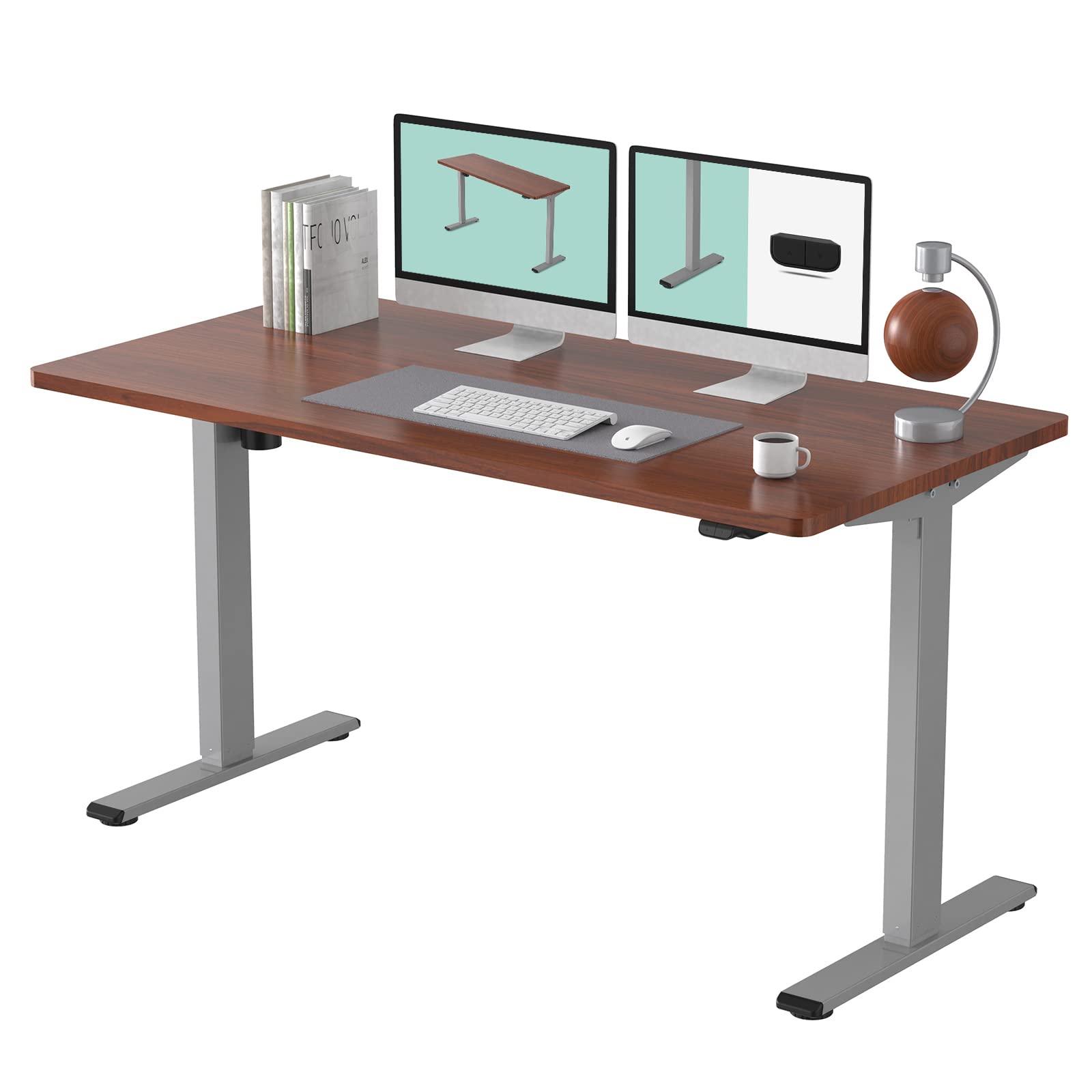 FlexiSpot EC1 Electric Height Adjustable Standing Desk - 55 x 28 Inches, Mahogany Top with Gray Frame, Ergonomic Home Office Workstation for Remote Work & Gaming Setup