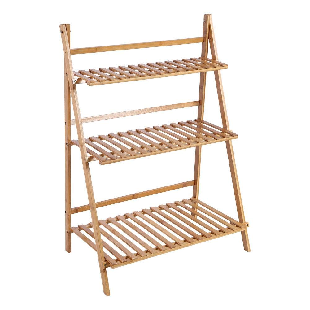 Wooden Multi-Layer Foldable Flower Pot Rack Stand - Space-Saving Plant Shelf for Balcony, Living Room, Garden & Patio | Perfect for Organizing Small Potted Plants, Herbs and Succulents