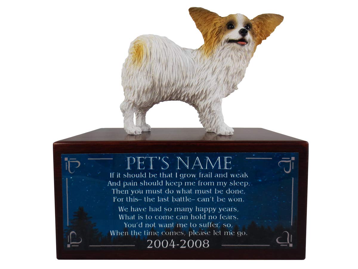 Elegant Brown and White Papillon Pet Urn - Handcrafted Memorial Keepsake for Dogs | Perfect for Home Display, Pet Memorial Services & Remembrance Gifts