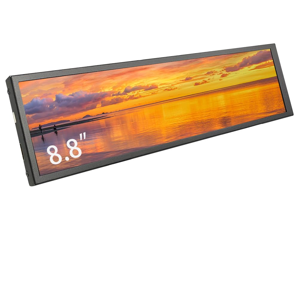 8.8 Inch Mini Ultra Wide Monitor - 1920x480 PC Case Temperature Display with AIDA64 Support | Stretched Bar Screen for CPU, RPi & PC Sensor Monitoring | Perfect for Gaming Rigs, Workstations & DIY PC Builds