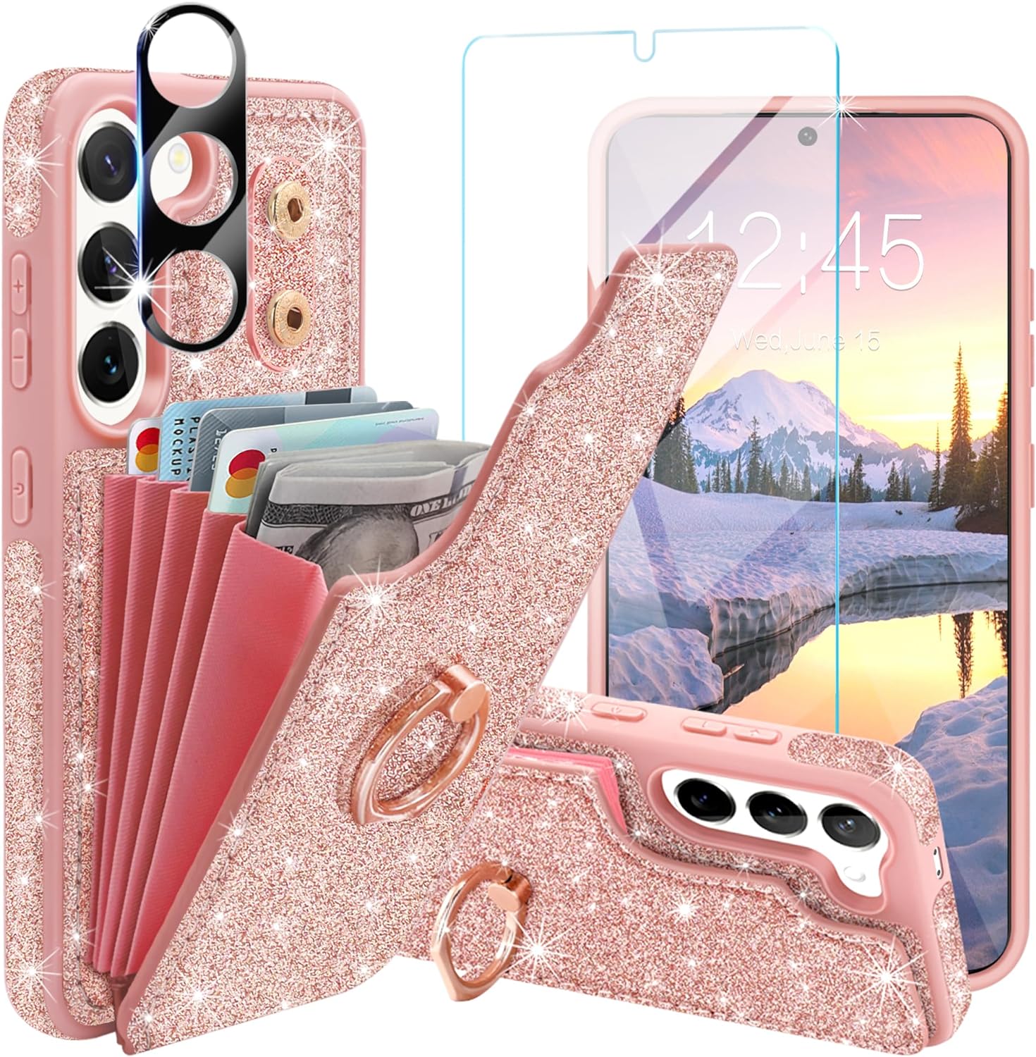 Samsung Galaxy S24 Plus Case - Glitter Wallet Phone Cover with Card Slots, Shockproof Leather Protective Case for Women & Men | Perfect for Daily Use, Travel, and Business Meetings
