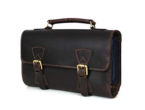 Premium Aaron Leather Hanging Toiletry Bag for Men & Women - Genuine Leather, Brown (Caramel) - Perfect for Travel, Gym & Daily Essentials Organization