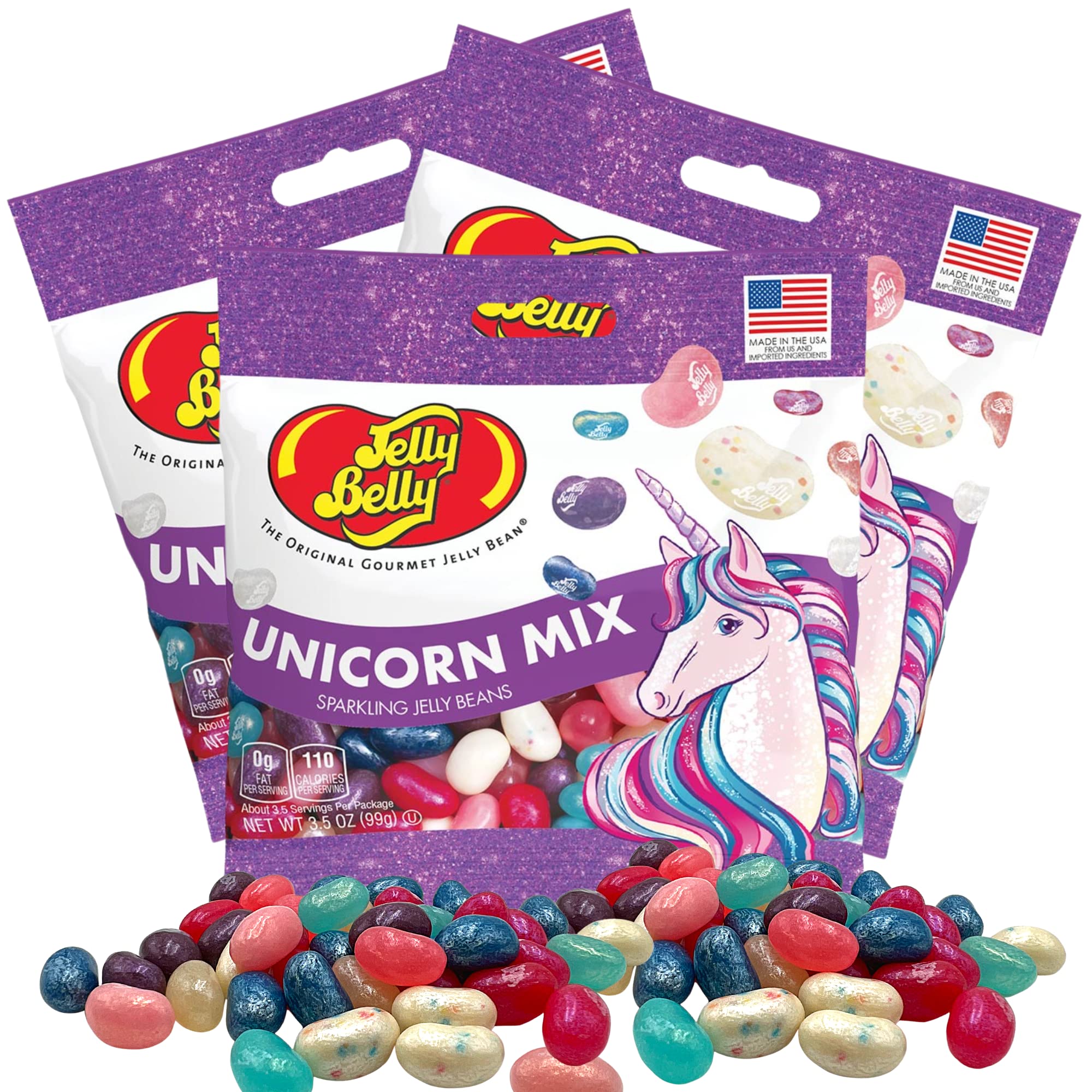 Needzo Unicorn Mix Flavored Jelly Beans - Gourmet Chewy Candy for Girls Birthday Parties, Easter Baskets & Halloween Treats - Shareable Bagged Candies in Pack of 3 (3.5 Oz Each) - Perfect for Party Favors, Classroom Rewards & Gift Baskets