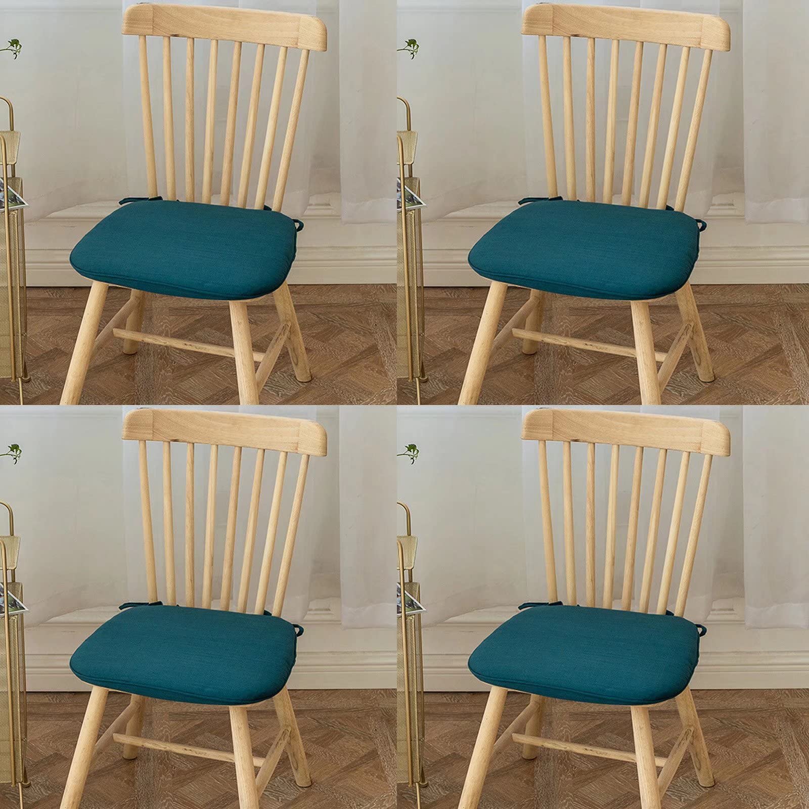 MBVBN Set of 4 Non-Slip Washable Chair Cushions with Ties - Thick Farmhouse Style Seat Pads for Dining & Kitchen Chairs (Blue) | Perfect for Home Decor, Comfortable Seating & Protecting Wooden Chairs