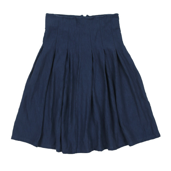 Luna Mae Blue Denim Pleated Skirt for Women - Stylish A-Line Midi Skirt for Casual Wear, Office, and Date Night Outfits