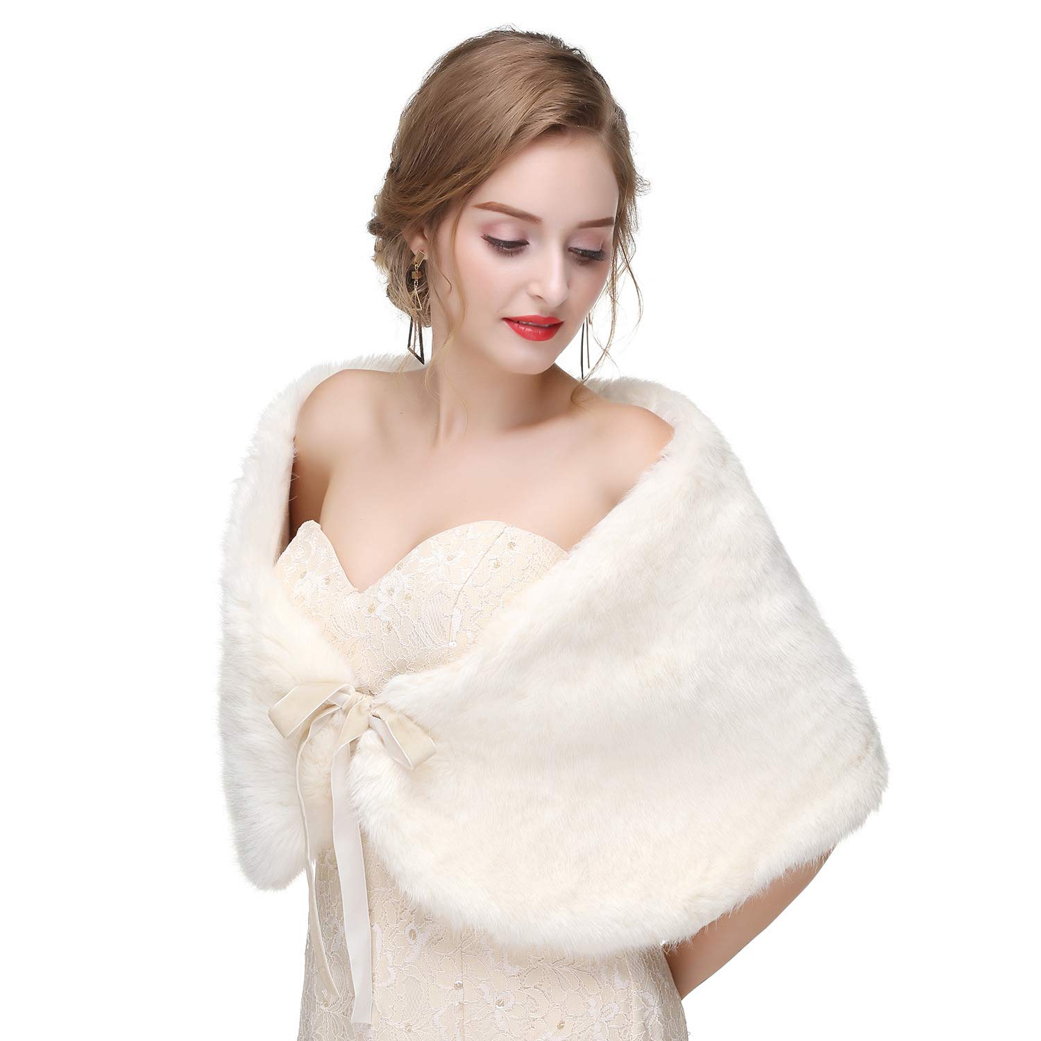 Luxury Faux Fur Shawl Wrap for Women - Elegant Pashmina Bridal Bolero Stole, Winter Wedding Capelet & 1920s Style Fur Cape - Perfect for Weddings, Parties, and Cold Weather Fashion