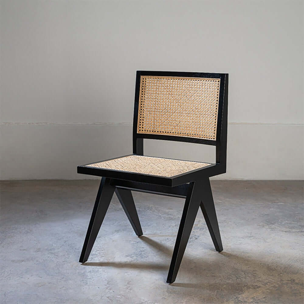 Modern Black Accent Chair with Rattan & Ash Wood - Stylish Home Decor for Living Room, Bedroom or Office - Perfect for Relaxing & Reading