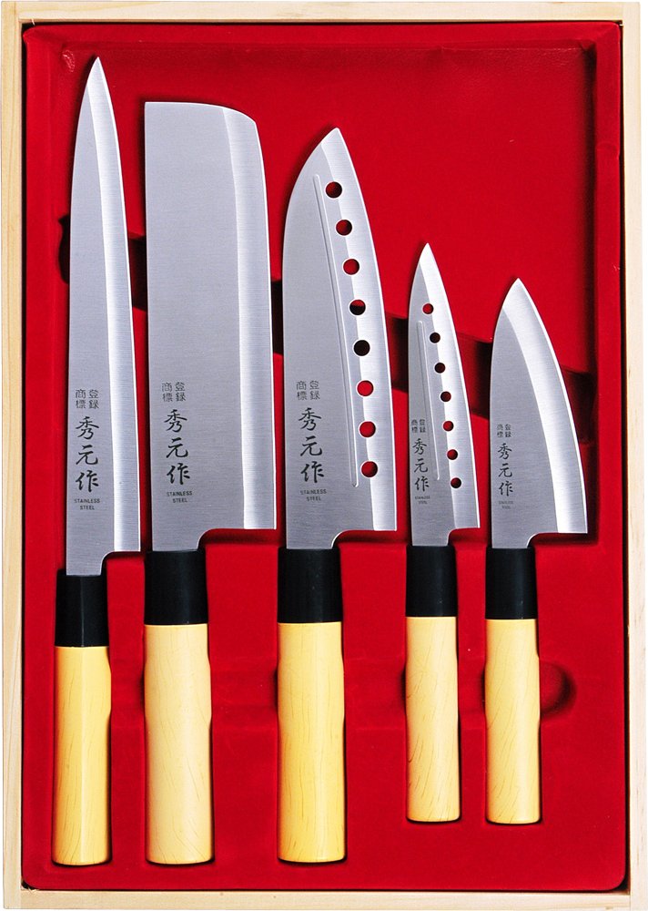 Premium Shuzhou Hidemoto Wakana 5-Piece Kitchen Knife Set - Japanese Stainless Steel Chef Knives for Cooking, Slicing & Dicing - Perfect for Home Chefs & Professional Kitchens