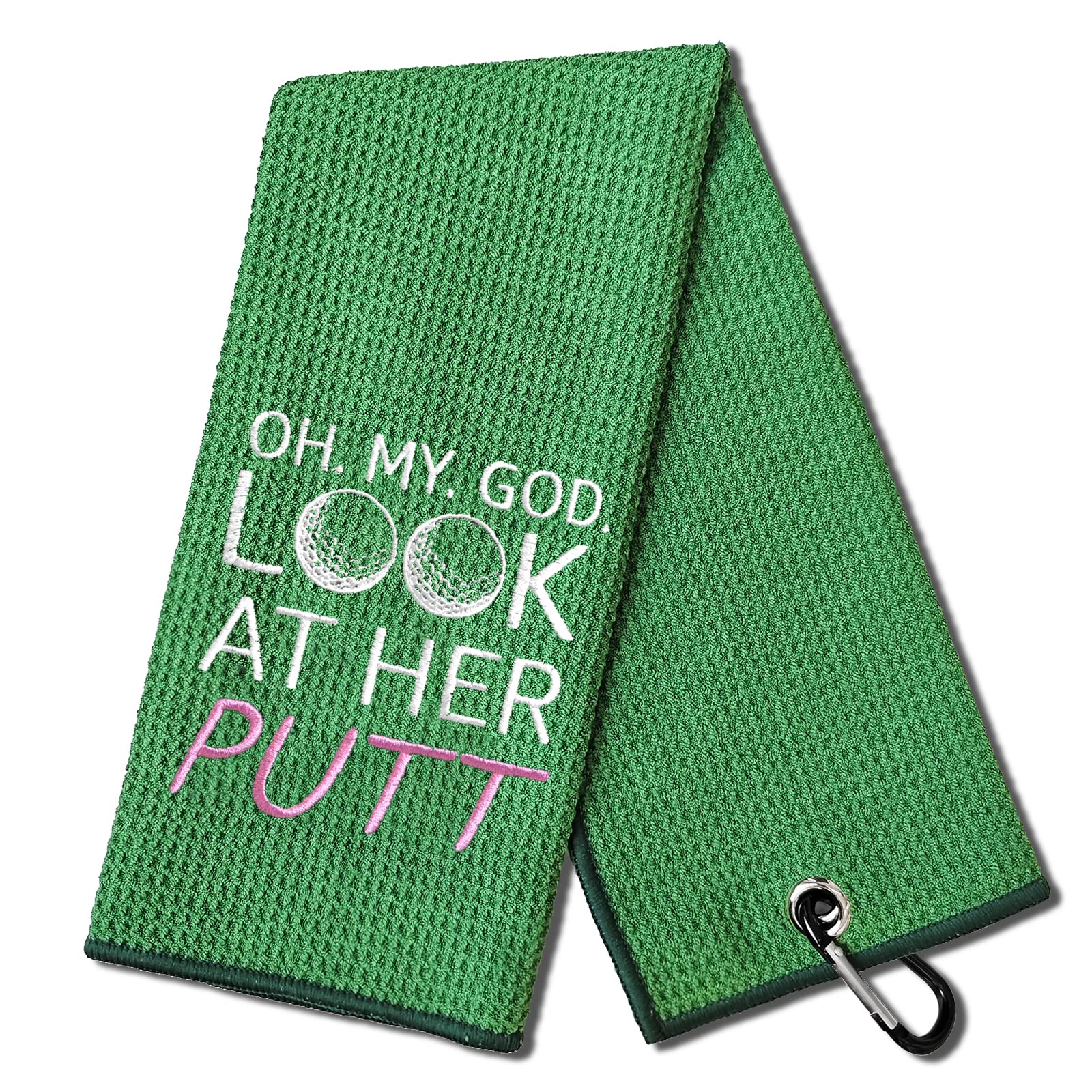 Funny Golf Towel with Clip - Embroidered Green Golf Accessory for Women | Golf Bag Towel with Humorous Design | Perfect Golf Gift for Women & Birthday Present for Golf Fans | Great for Golf Courses, Driving Ranges & Clubhouse Use